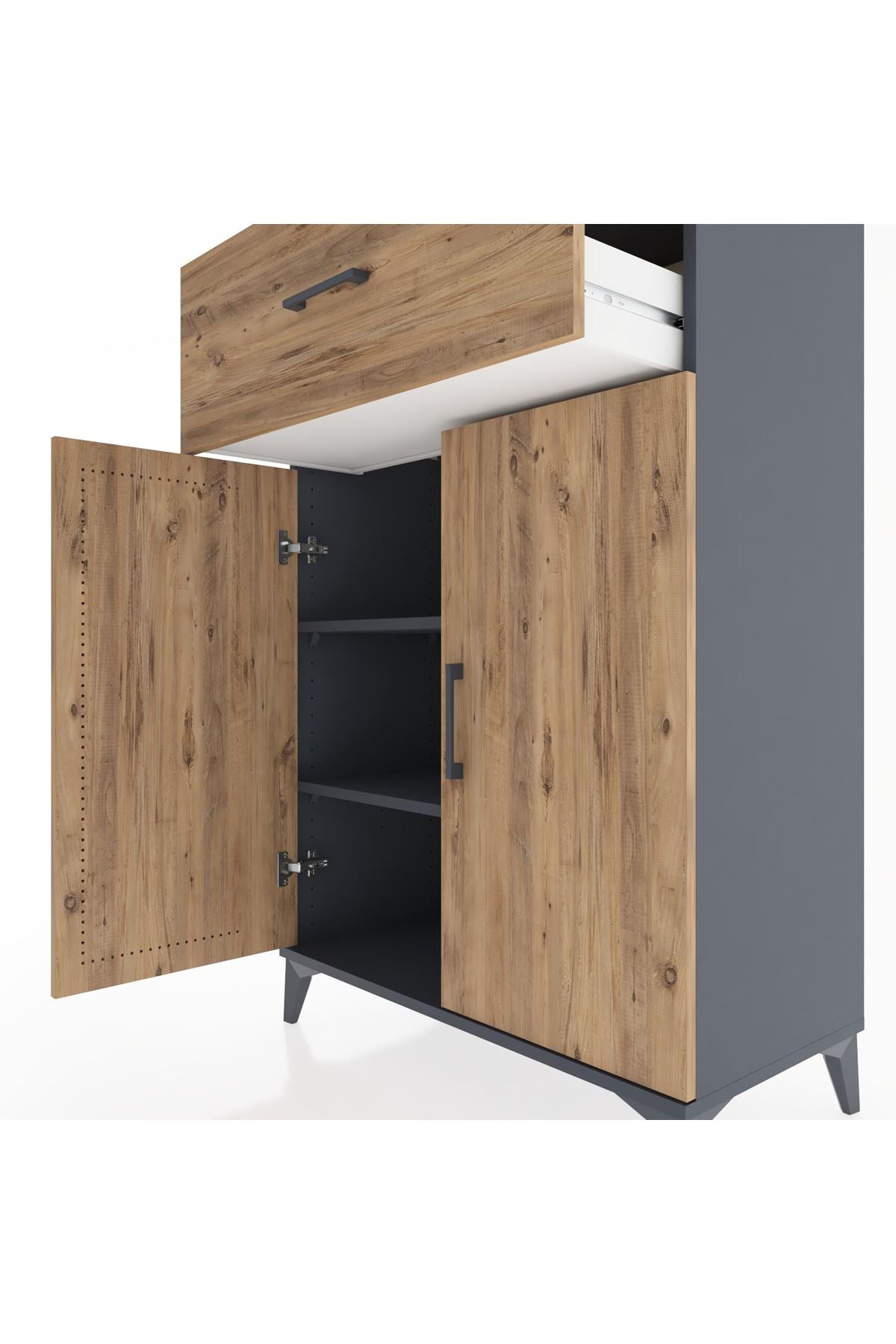 Hyperion Dolap 2 Raflı Tek Çekmeceli 2 Kapaklı 88x44x134 Antrasit-Çam