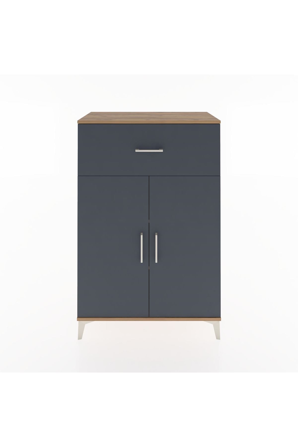 Hyperion Dolap 2 Raflı Tek Çekmeceli 2 Kapaklı 88x44x134 Çam-Antrasit