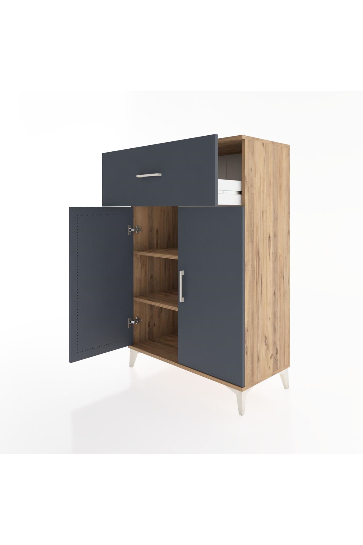 Hyperion Dolap 2 Raflı Tek Çekmeceli 2 Kapaklı 88x44x134 Çam-Antrasit