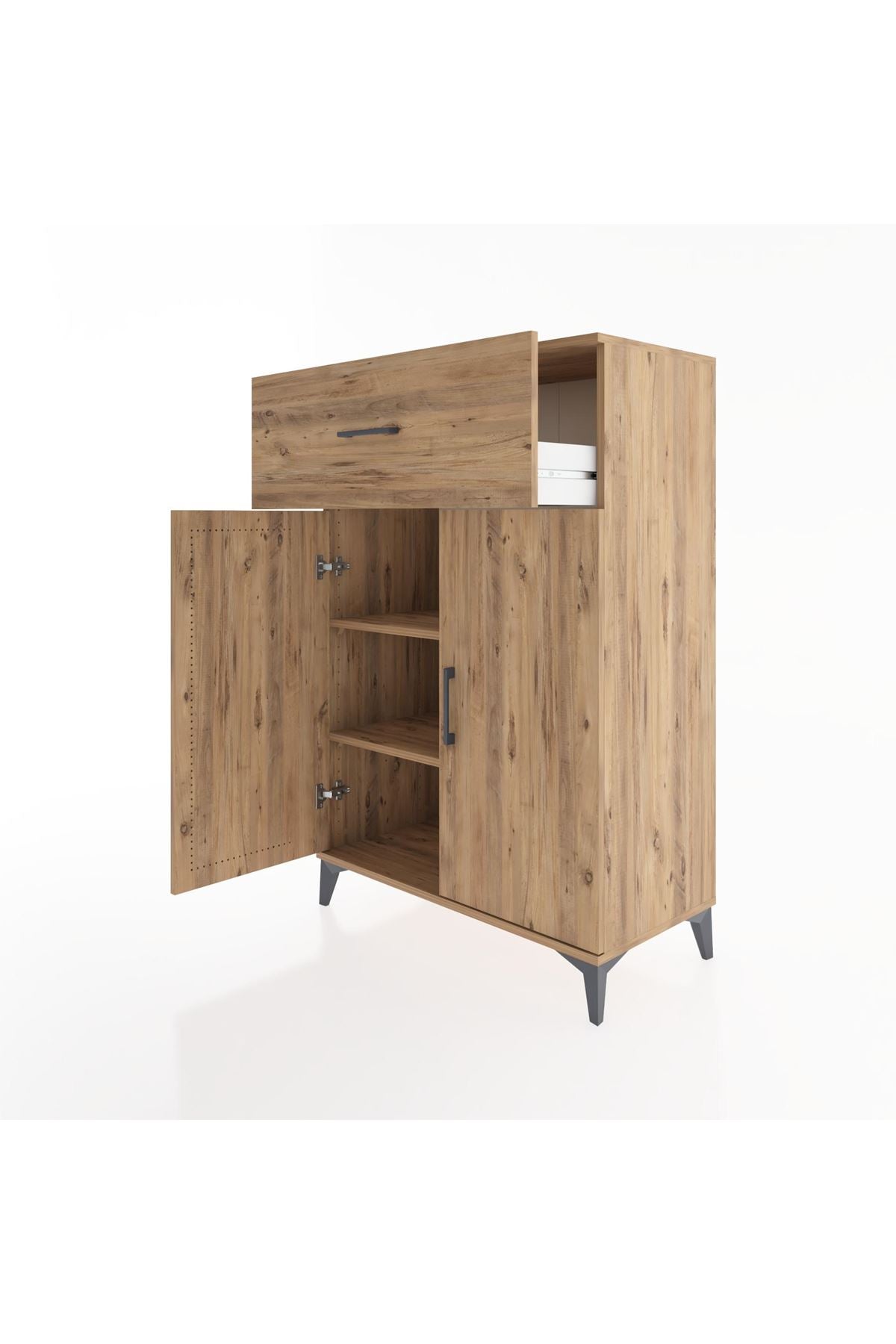 Hyperion Dolap 2 Raflı Tek Çekmeceli 2 Kapaklı 88x44x134 Çam-Çam