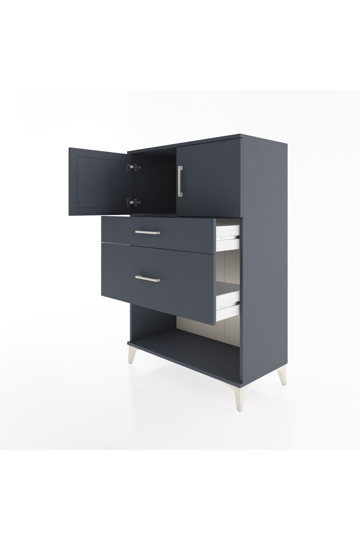 Hyperion Dolap Tek Raflı 2 Çekmeceli 2 Kapaklı 88x44x134 Antrasit-Antrasit