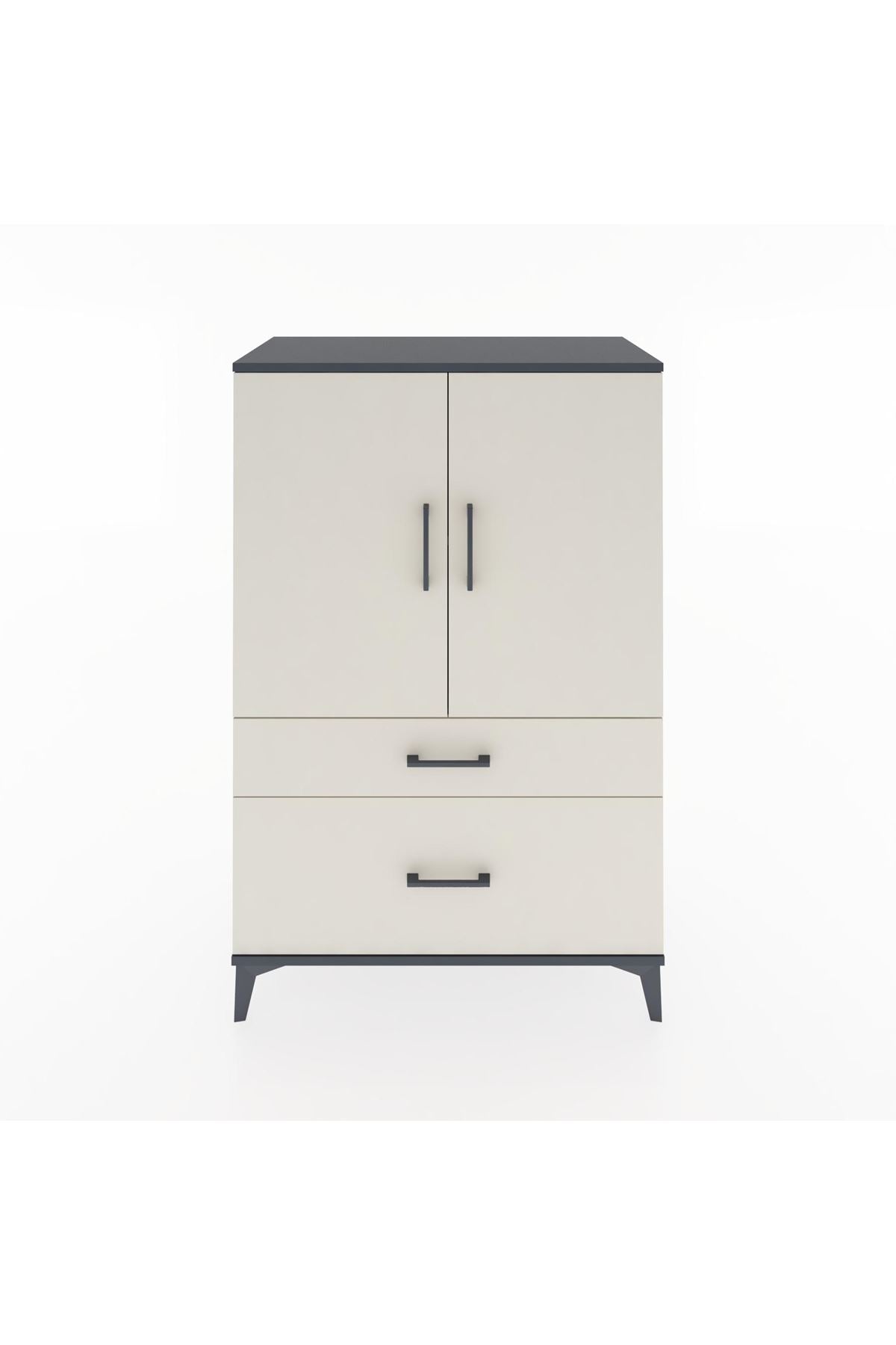 Hyperion Dolap 2 Raflı 2 Çekmeceli 2 Kapaklı 88x44x134 Antrasit-Aytaşı