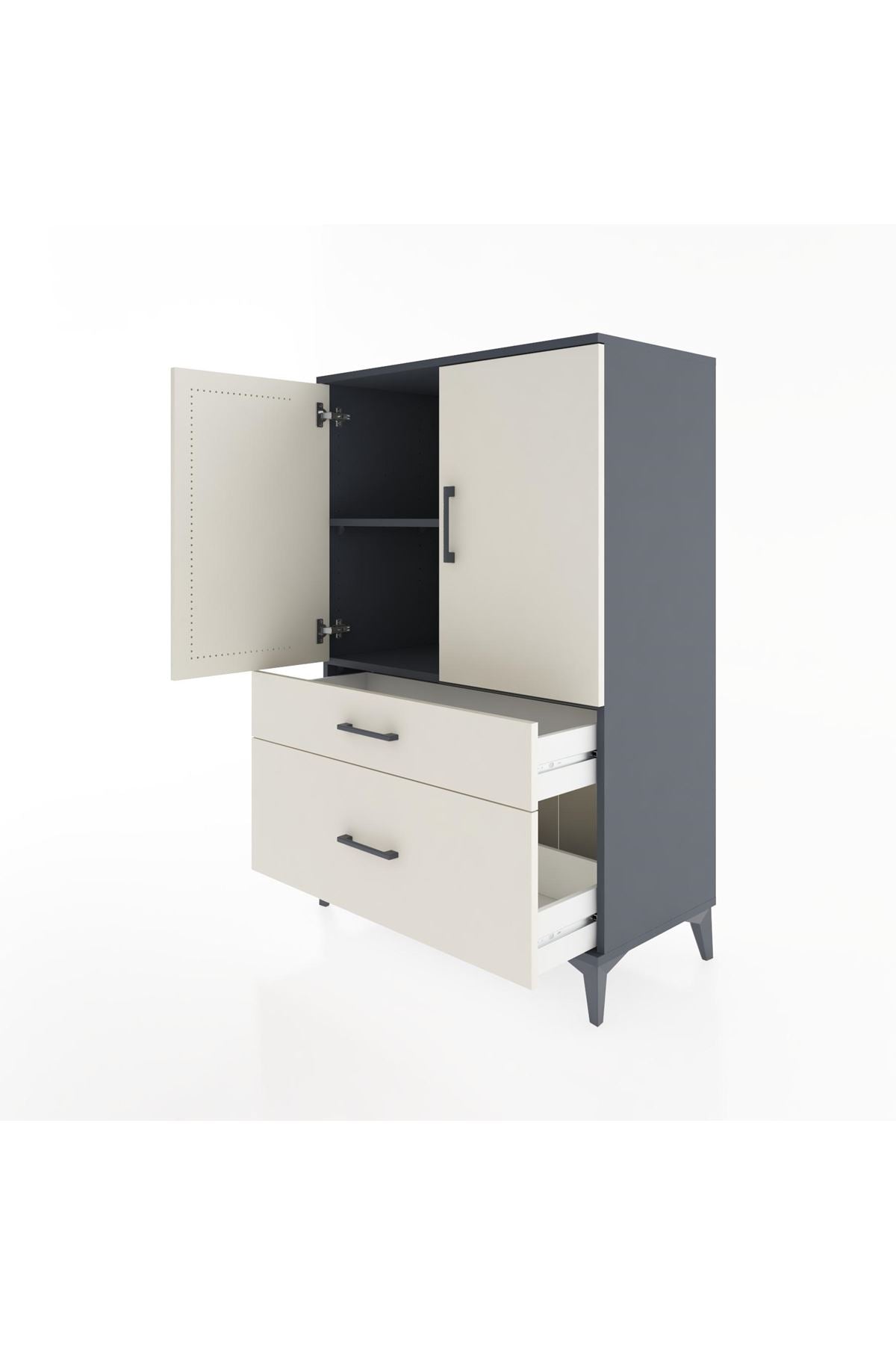 Hyperion Dolap 2 Raflı 2 Çekmeceli 2 Kapaklı 88x44x134 Antrasit-Aytaşı