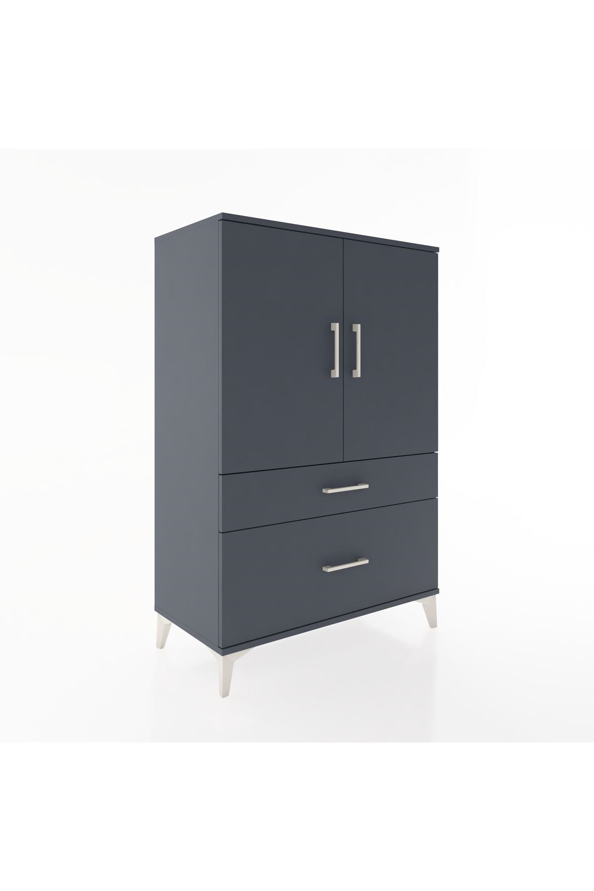 Hyperion Dolap 2 Raflı 2 Çekmeceli 2 Kapaklı 88x44x134 Antrasit-Antrasit