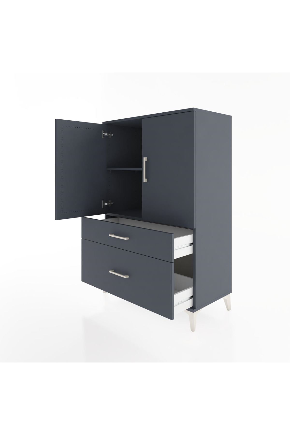 Hyperion Dolap 2 Raflı 2 Çekmeceli 2 Kapaklı 88x44x134 Antrasit-Antrasit