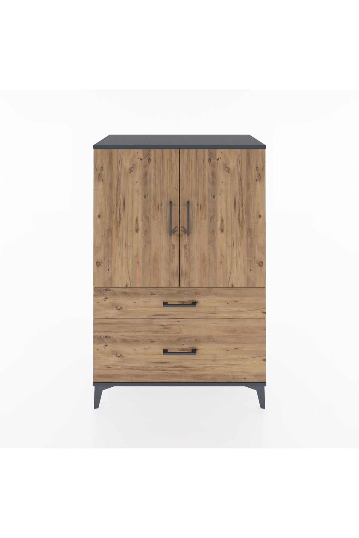 Hyperion Dolap 2 Raflı 2 Çekmeceli 2 Kapaklı 88x44x134 Antrasit-Çam