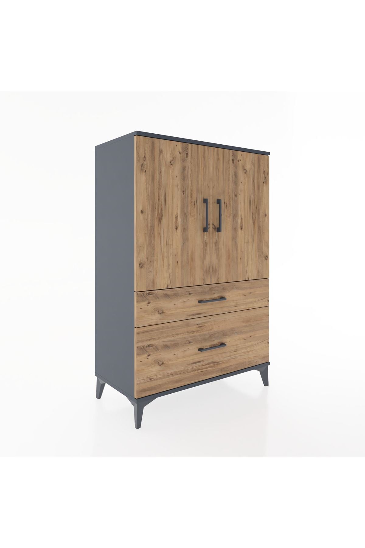 Hyperion Dolap 2 Raflı 2 Çekmeceli 2 Kapaklı 88x44x134 Antrasit-Çam