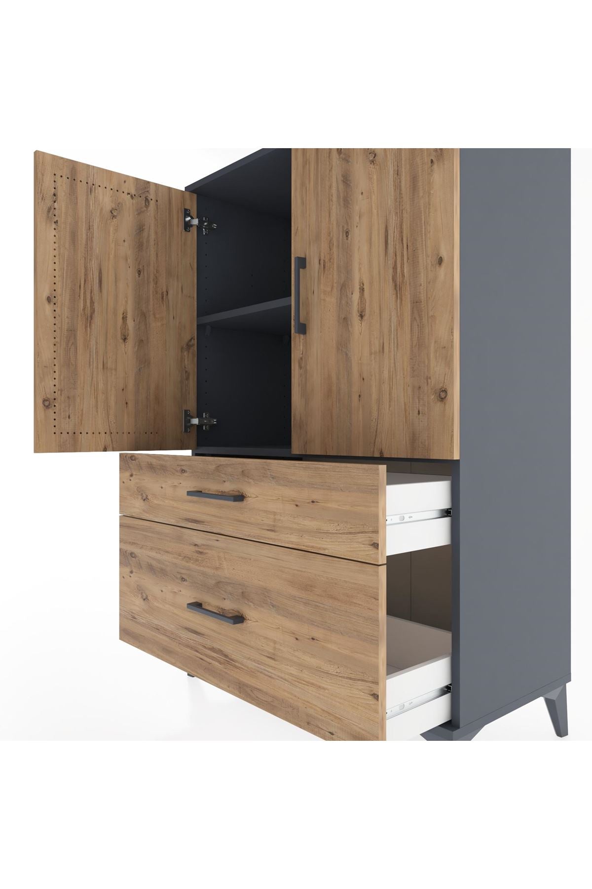 Hyperion Dolap 2 Raflı 2 Çekmeceli 2 Kapaklı 88x44x134 Antrasit-Çam
