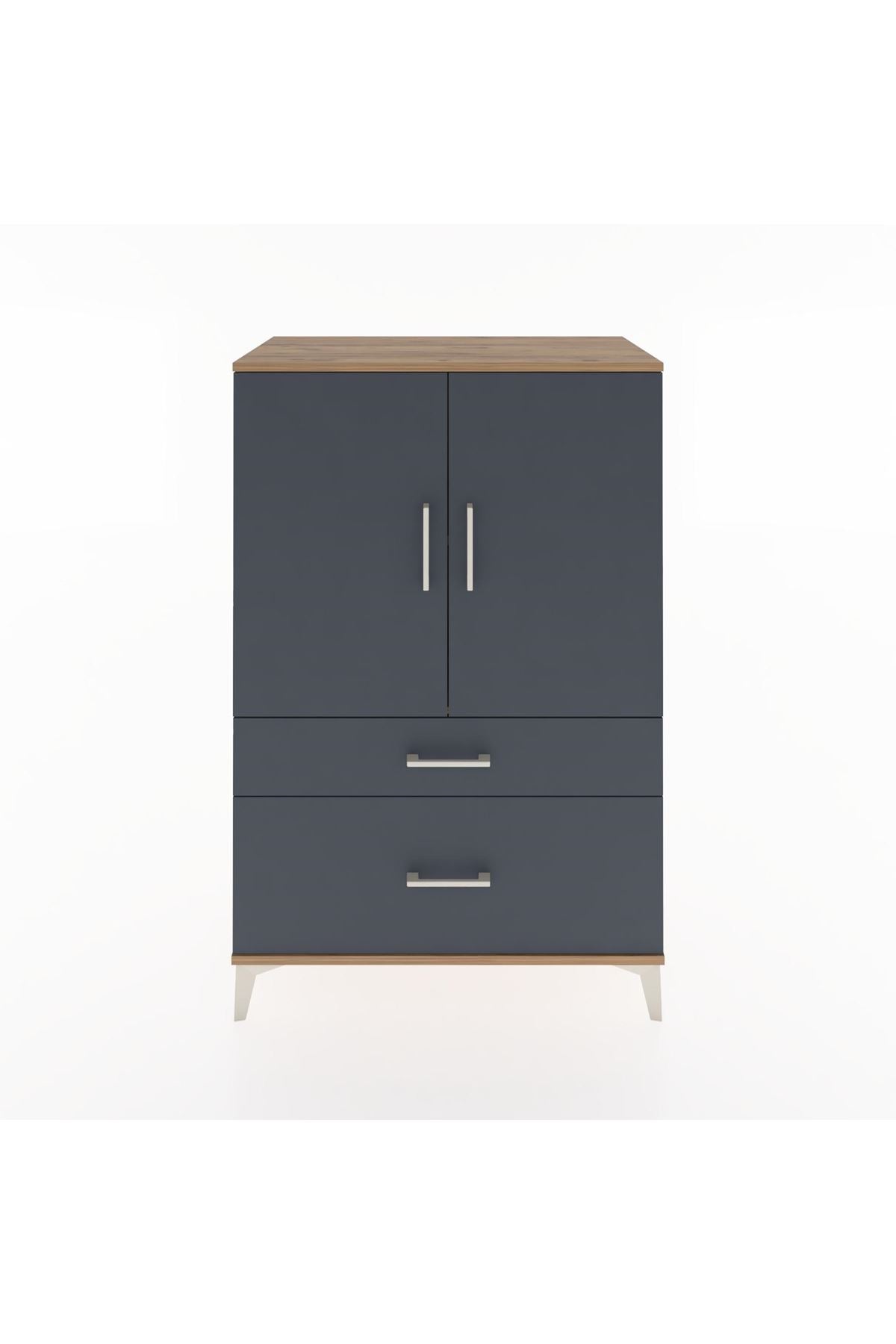 Hyperion Dolap 2 Raflı 2 Çekmeceli 2 Kapaklı 88x44x134 Çam-Antrasit