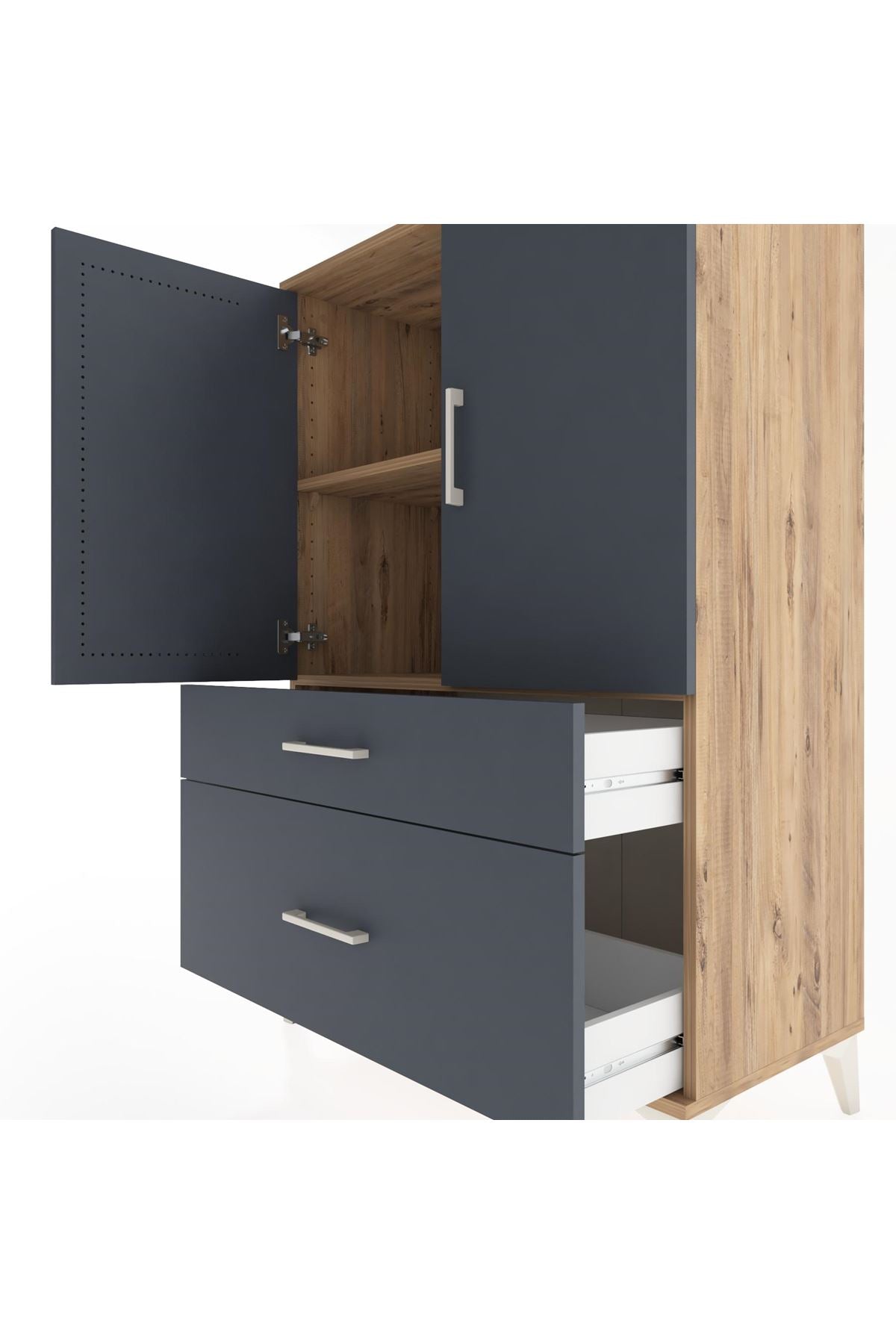 Hyperion Dolap 2 Raflı 2 Çekmeceli 2 Kapaklı 88x44x134 Çam-Antrasit