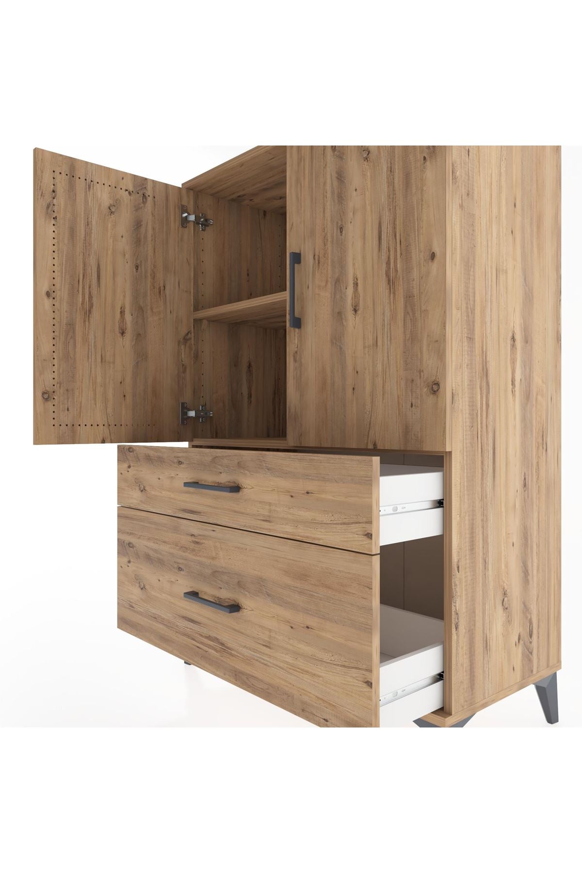 Hyperion Dolap 2 Raflı 2 Çekmeceli 2 Kapaklı 88x44x134 Çam-Çam