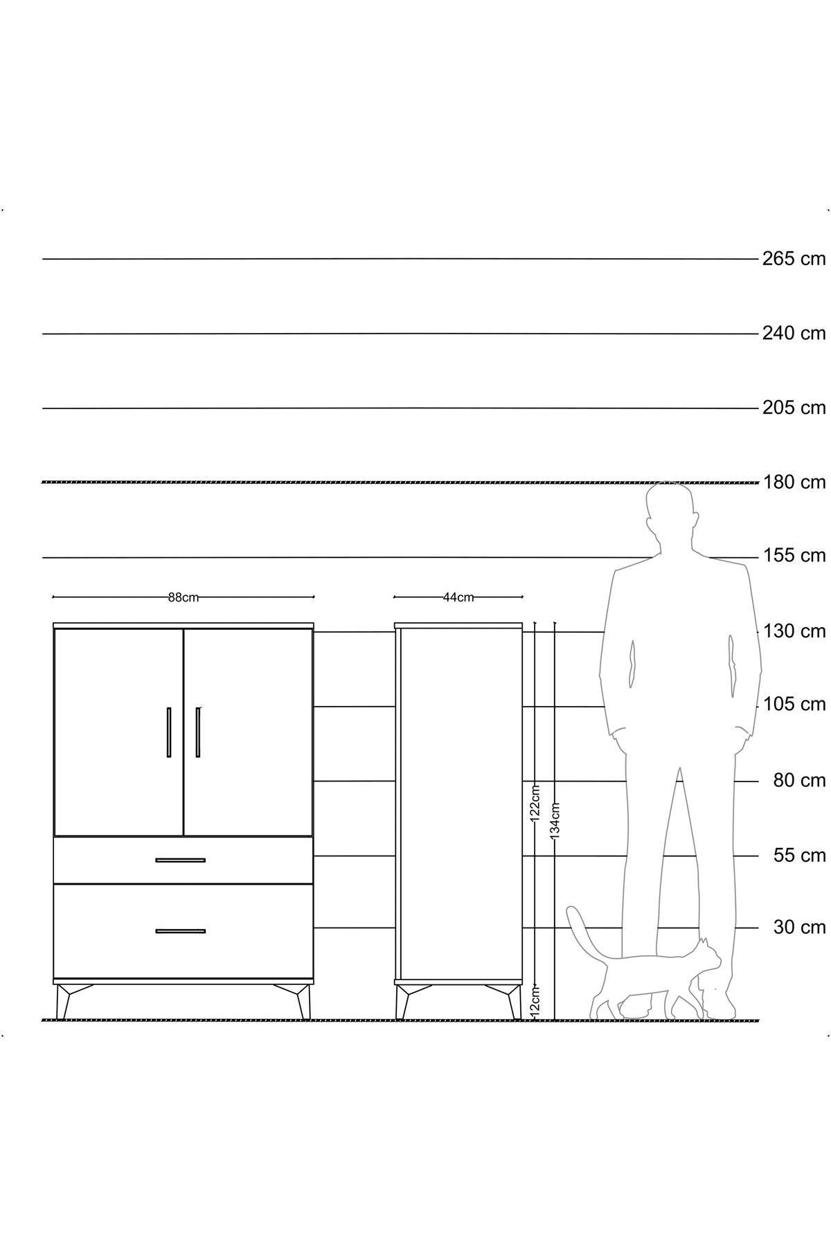 Hyperion Dolap 2 Raflı 2 Çekmeceli 2 Kapaklı 88x44x134 Çam-Çam