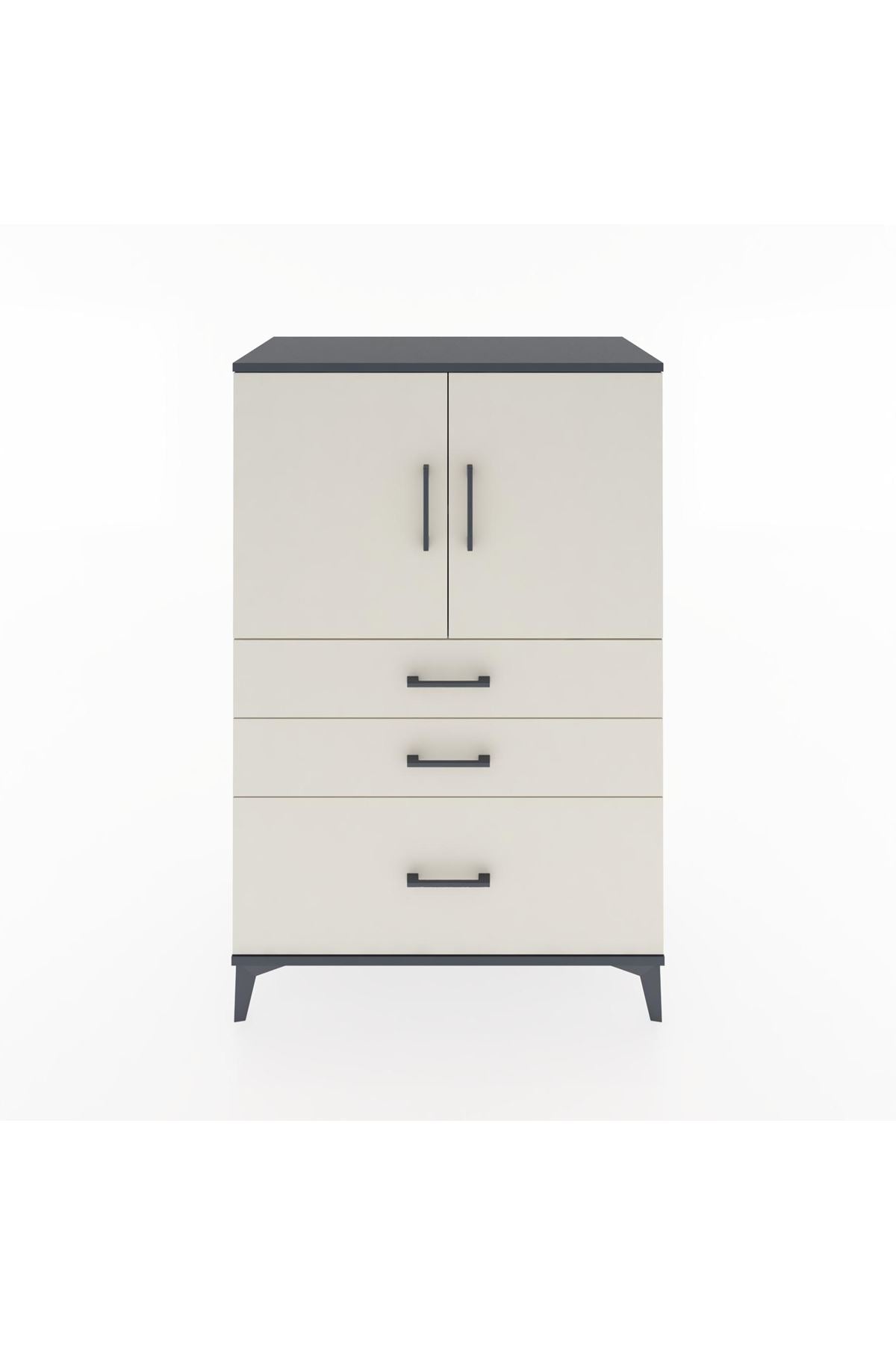 Hyperion Dolap 2 Raflı 3 Çekmeceli 2 Kapaklı 88x44x134 Antrasit-Aytaşı