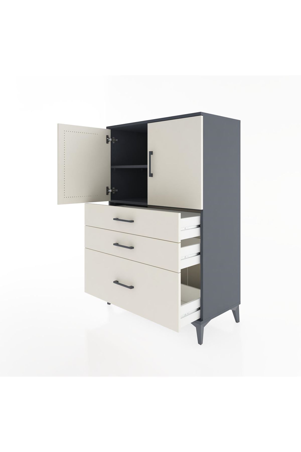 Hyperion Dolap 2 Raflı 3 Çekmeceli 2 Kapaklı 88x44x134 Antrasit-Aytaşı