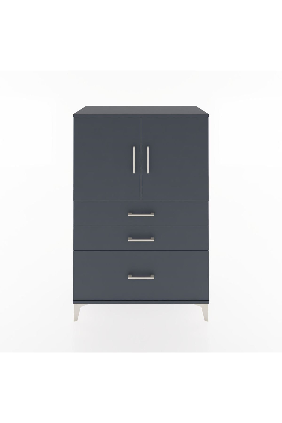 Hyperion Dolap 2 Raflı 3 Çekmeceli 2 Kapaklı 88x44x134 Antrasit-Antrasit