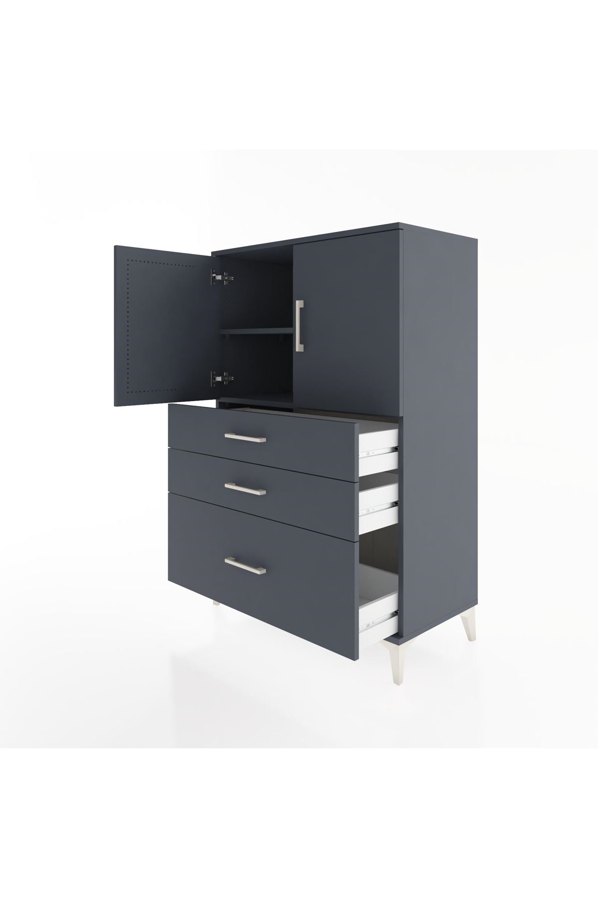 Hyperion Dolap 2 Raflı 3 Çekmeceli 2 Kapaklı 88x44x134 Antrasit-Antrasit