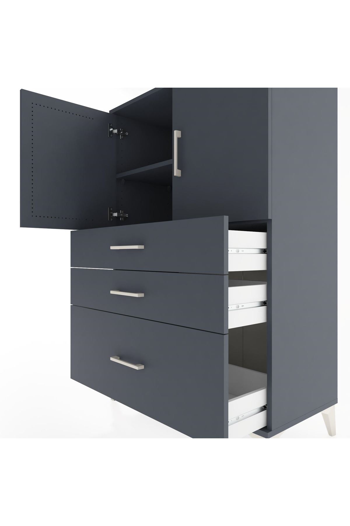 Hyperion Dolap 2 Raflı 3 Çekmeceli 2 Kapaklı 88x44x134 Antrasit-Antrasit