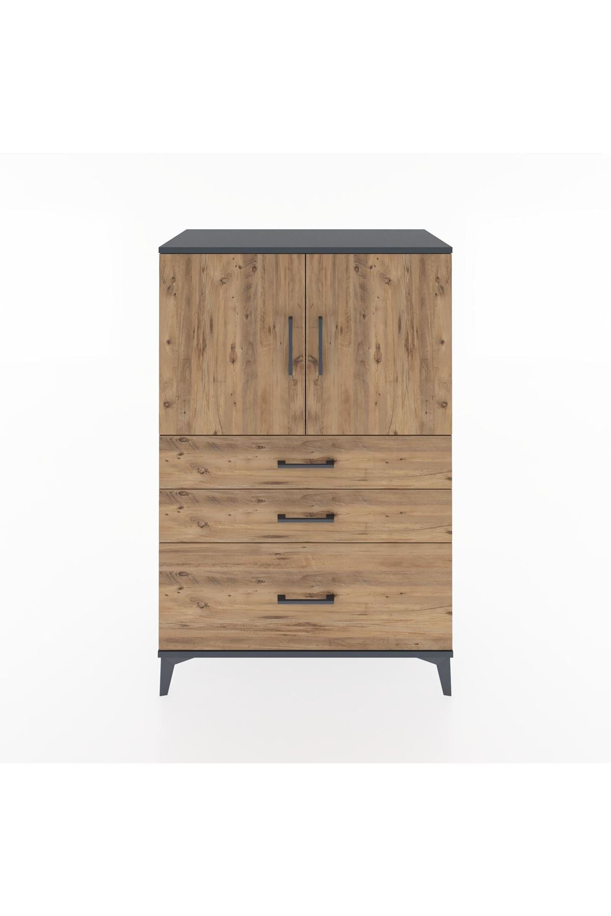 Hyperion Dolap 2 Raflı 3 Çekmeceli 2 Kapaklı 88x44x134 Antrasit-Çam