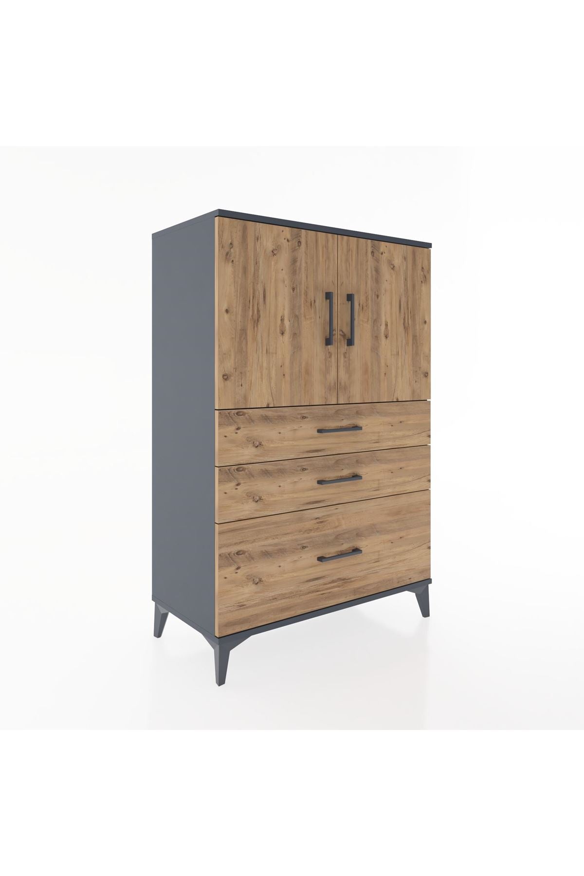 Hyperion Dolap 2 Raflı 3 Çekmeceli 2 Kapaklı 88x44x134 Antrasit-Çam