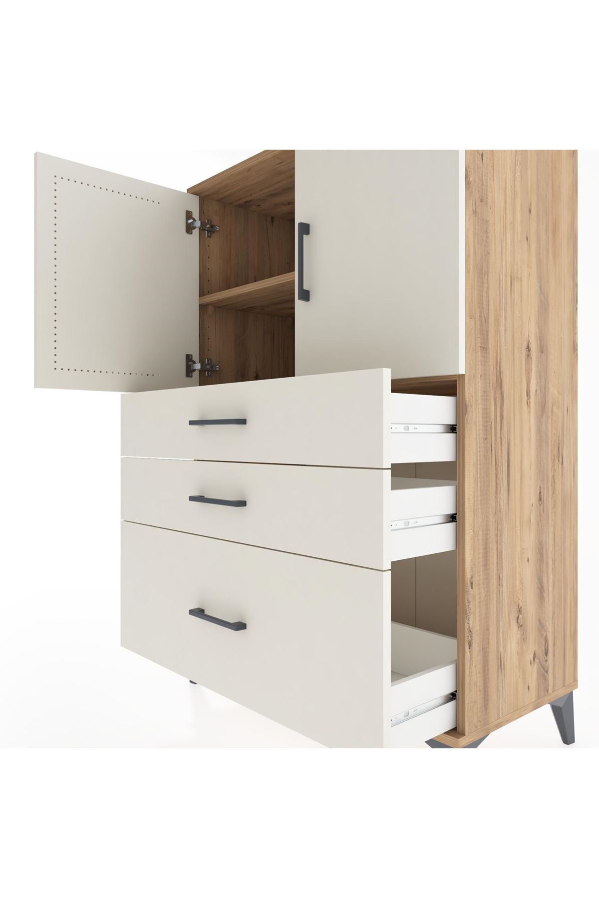 Hyperion Dolap 2 Raflı 3 Çekmeceli 2 Kapaklı 88x44x134 Çam-Aytaşı