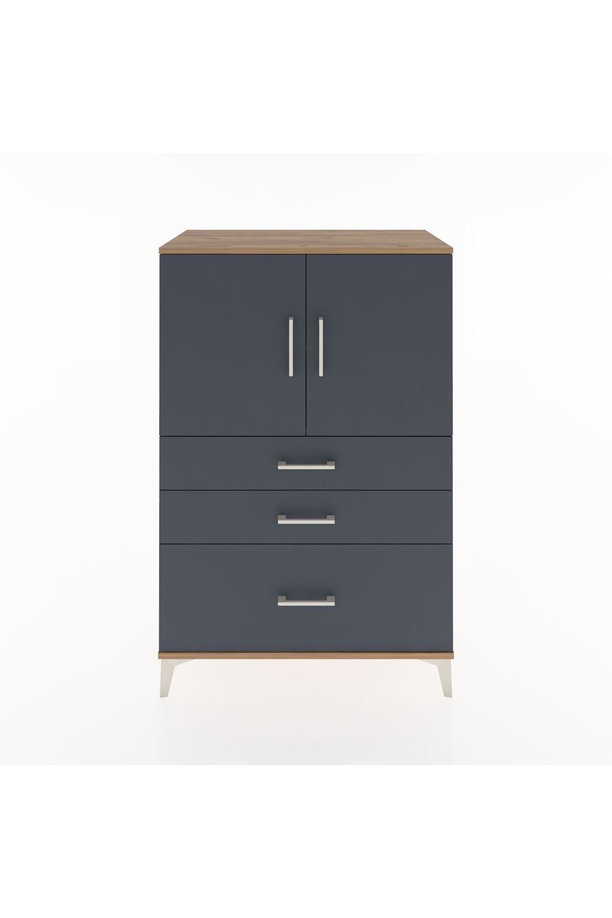 Hyperion Dolap 2 Raflı 3 Çekmeceli 2 Kapaklı 88x44x134 Çam-Antrasit