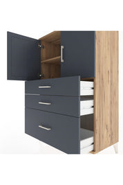 Hyperion Dolap 2 Raflı 3 Çekmeceli 2 Kapaklı 88x44x134 Çam-Antrasit