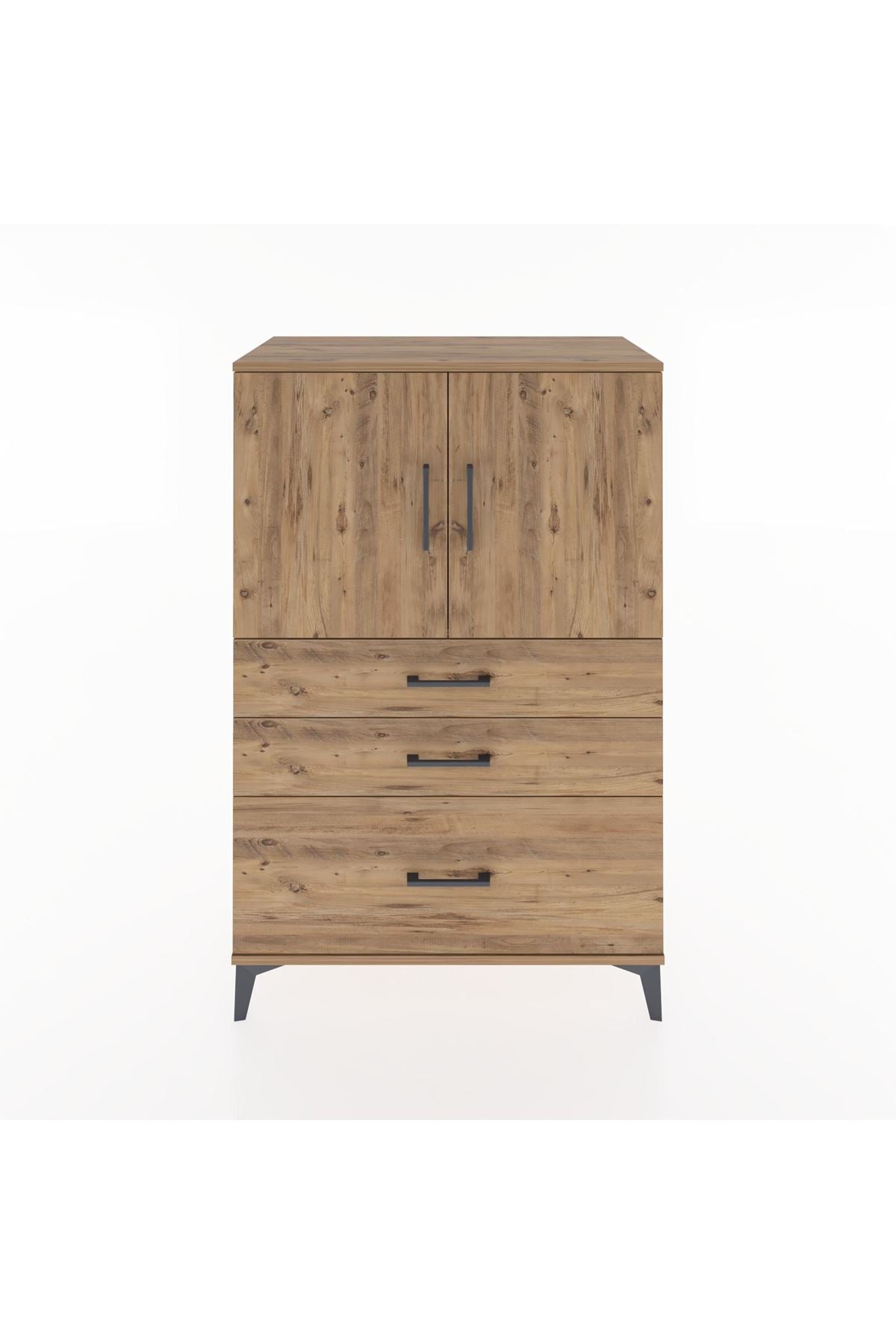 Hyperion Dolap 2 Raflı 3 Çekmeceli 2 Kapaklı 88x44x134 Çam-Çam