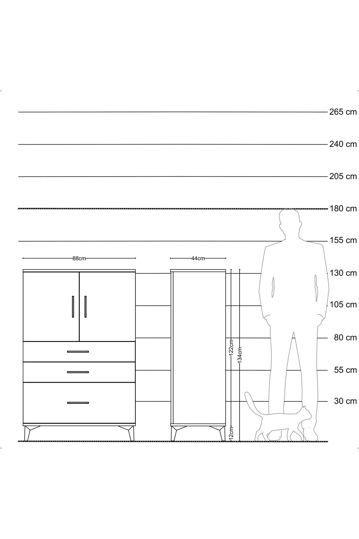 Hyperion Dolap 2 Raflı 3 Çekmeceli 2 Kapaklı 88x44x134 Çam-Antrasit