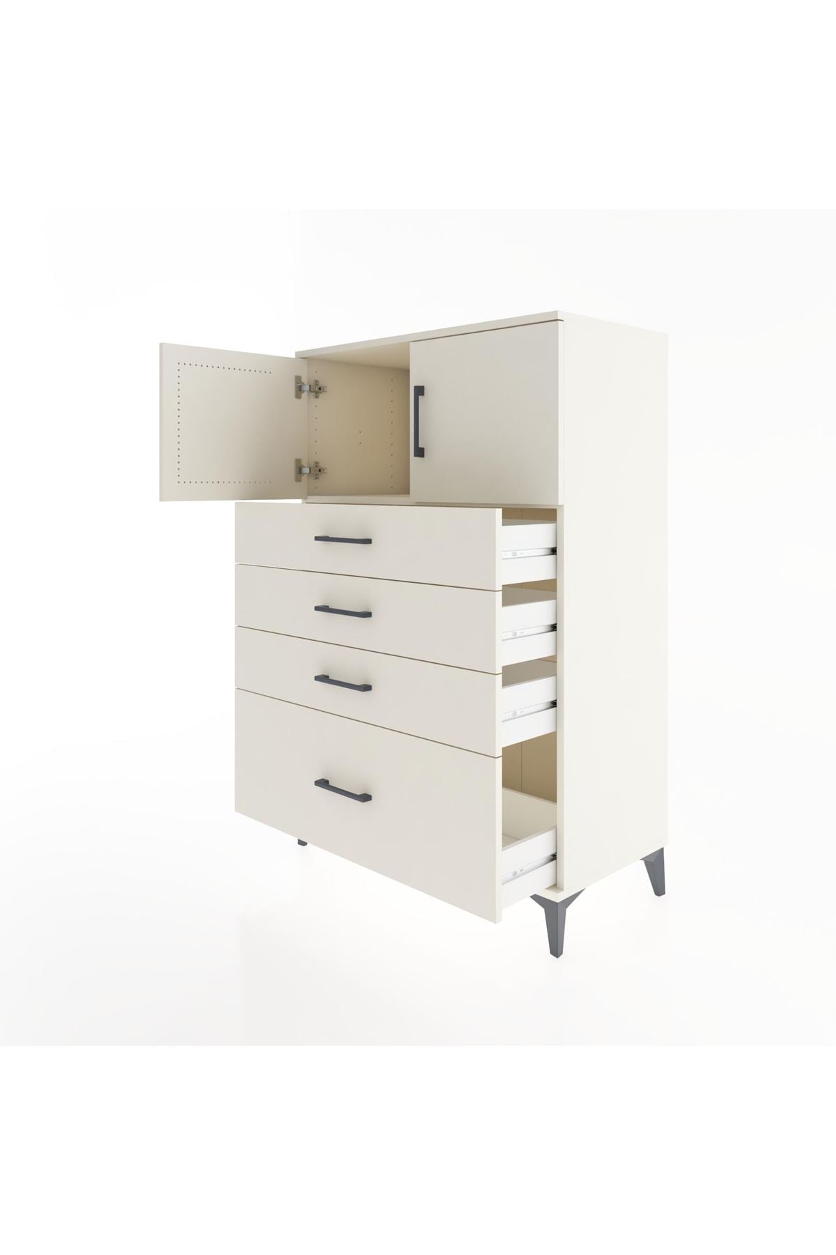 Hyperion Dolap Tek Raflı 4 Çekmeceli 2 Kapaklı 88x44x134 - S51M012V1B