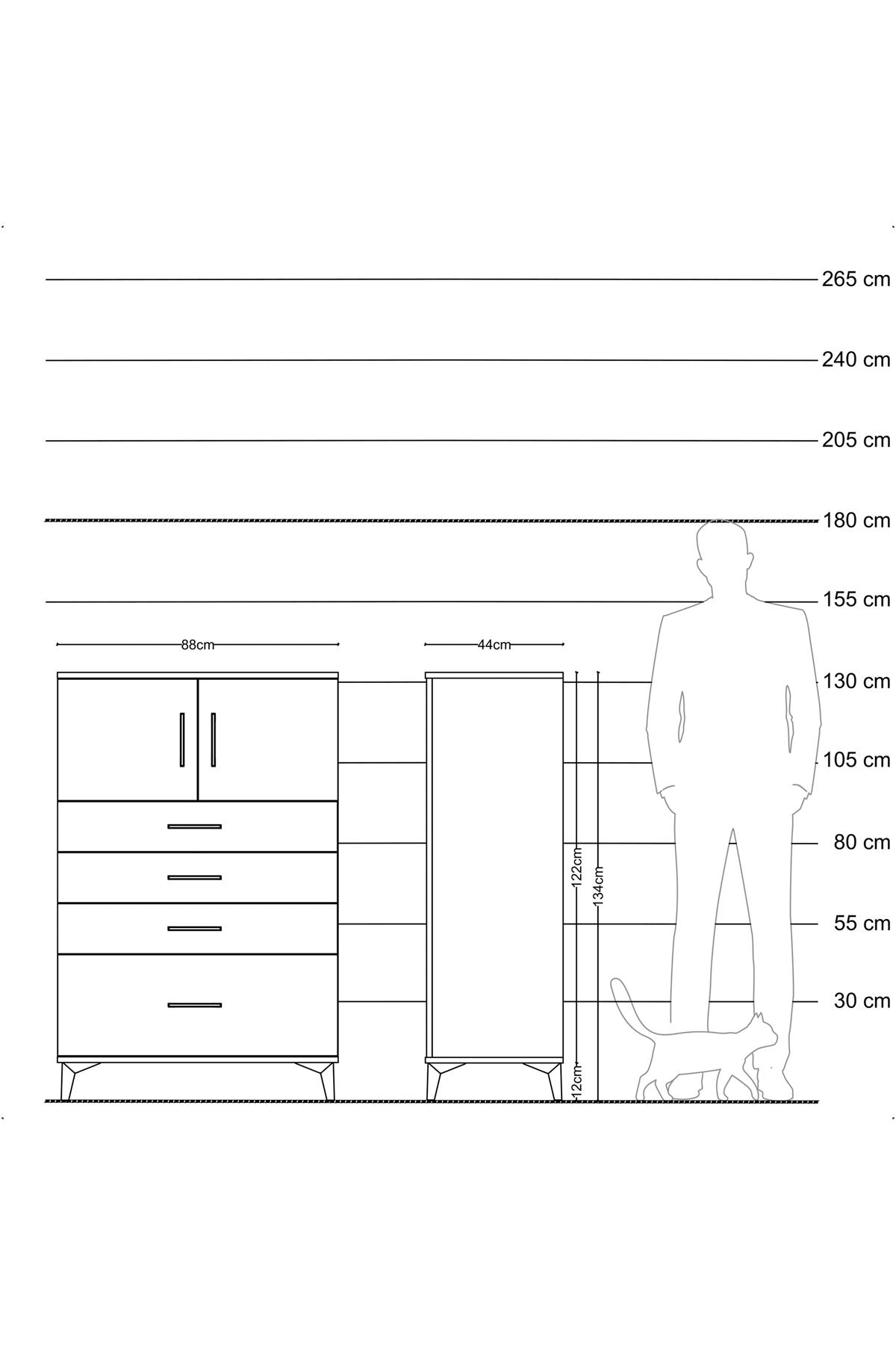 Hyperion Dolap Tek Raflı 4 Çekmeceli 2 Kapaklı 88x44x134 Aytaşı-Antrasit
