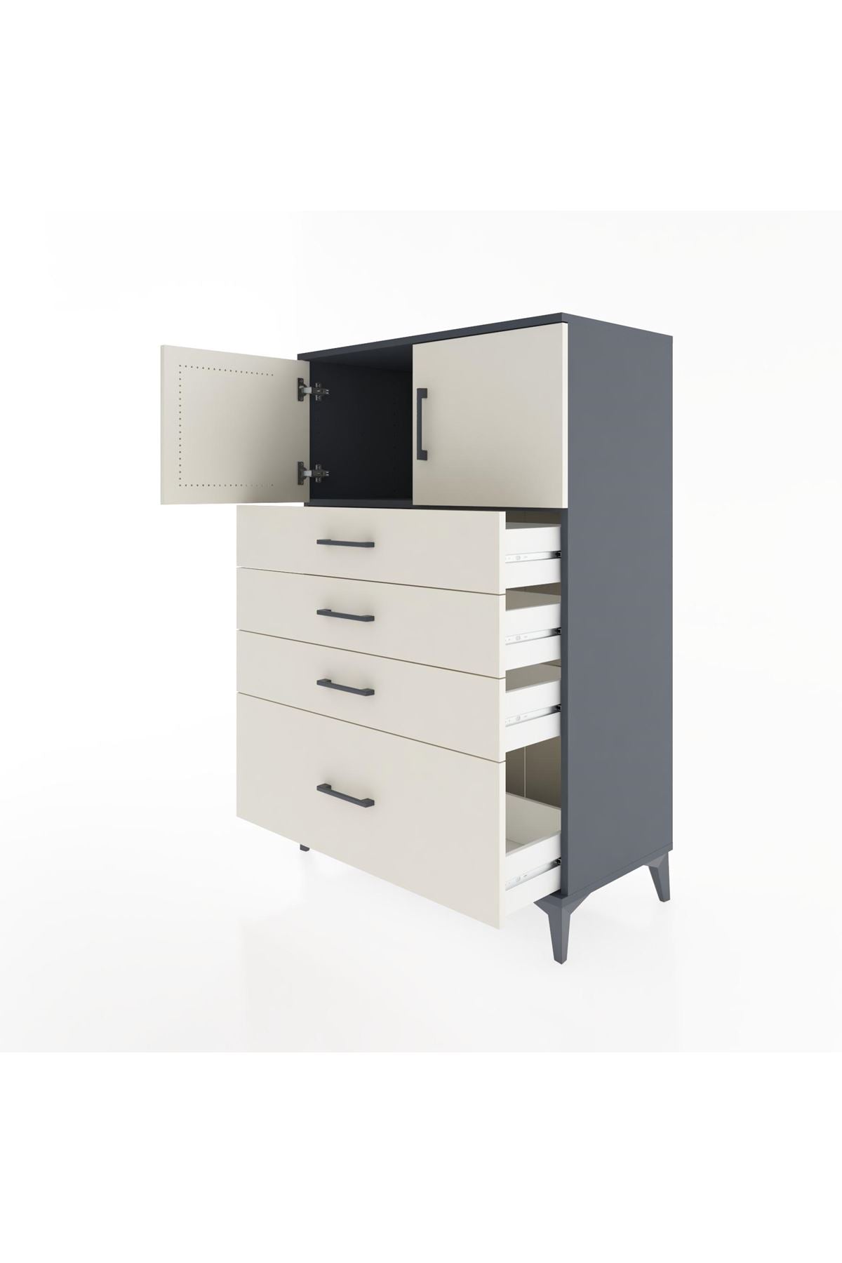 Hyperion Dolap Tek Raflı 4 Çekmeceli 2 Kapaklı 88x44x134 - S51M012V4B
