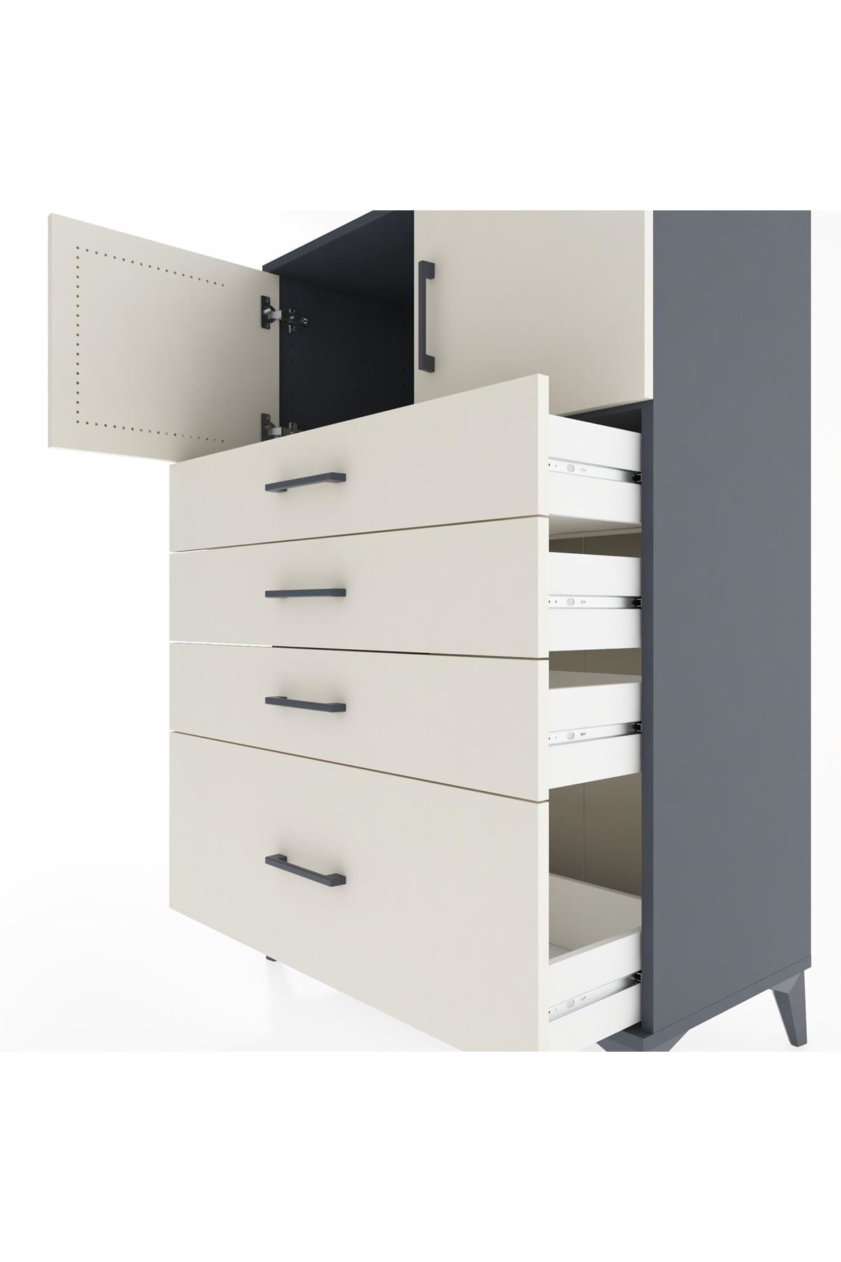 Hyperion Dolap Tek Raflı 4 Çekmeceli 2 Kapaklı 88x44x134 - S51M012V4B