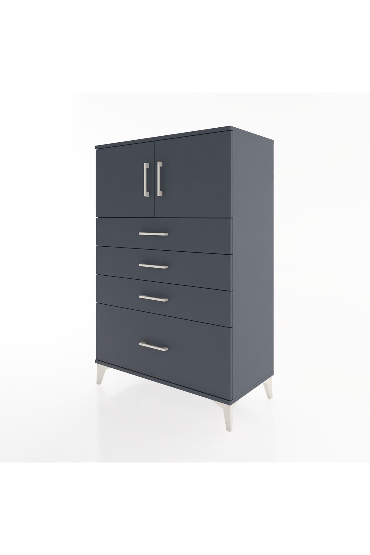 Hyperion Dolap Tek Raflı 4 Çekmeceli 2 Kapaklı 88x44x134 Antrasit-Antrasit