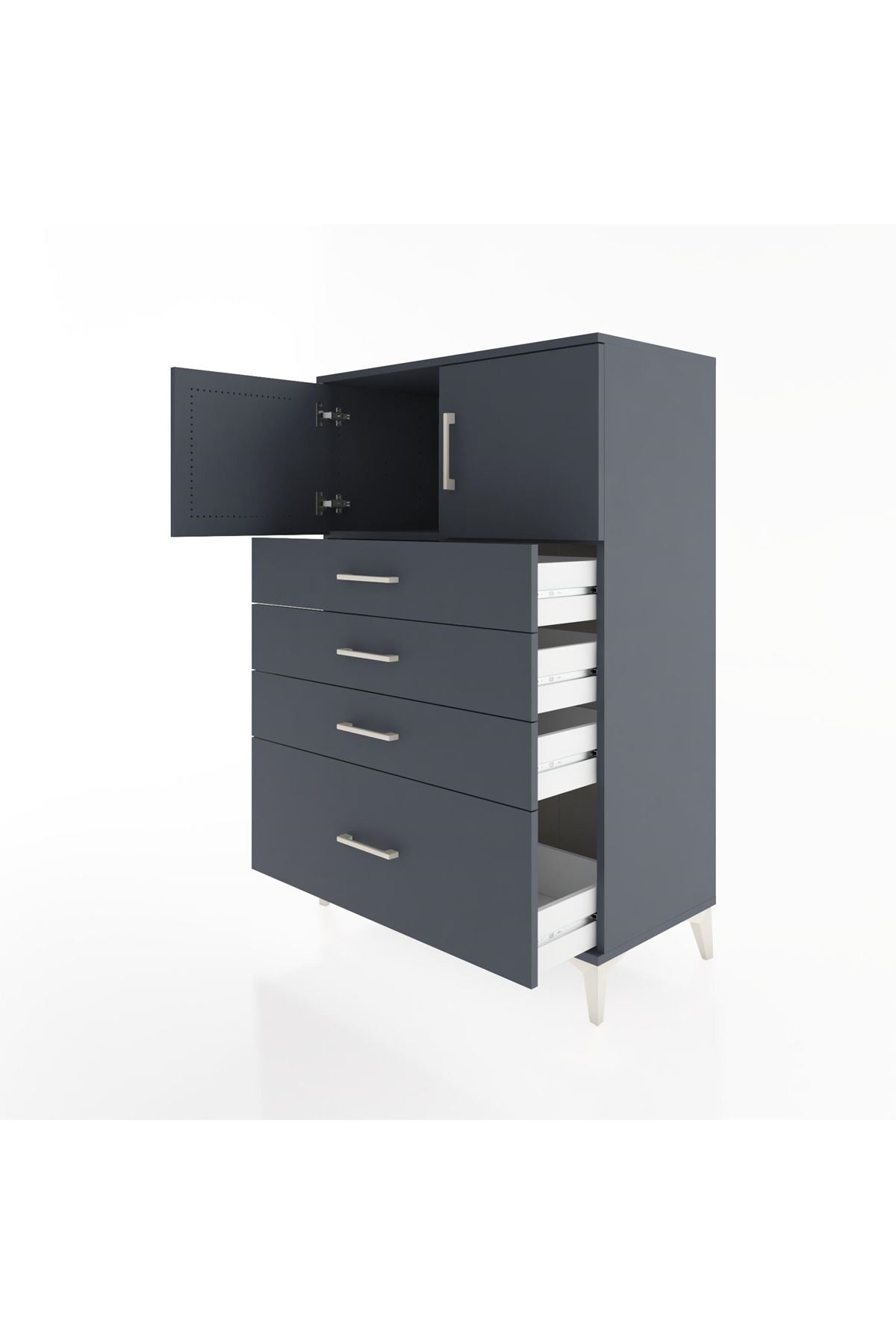 Hyperion Dolap Tek Raflı 4 Çekmeceli 2 Kapaklı 88x44x134 Antrasit-Antrasit