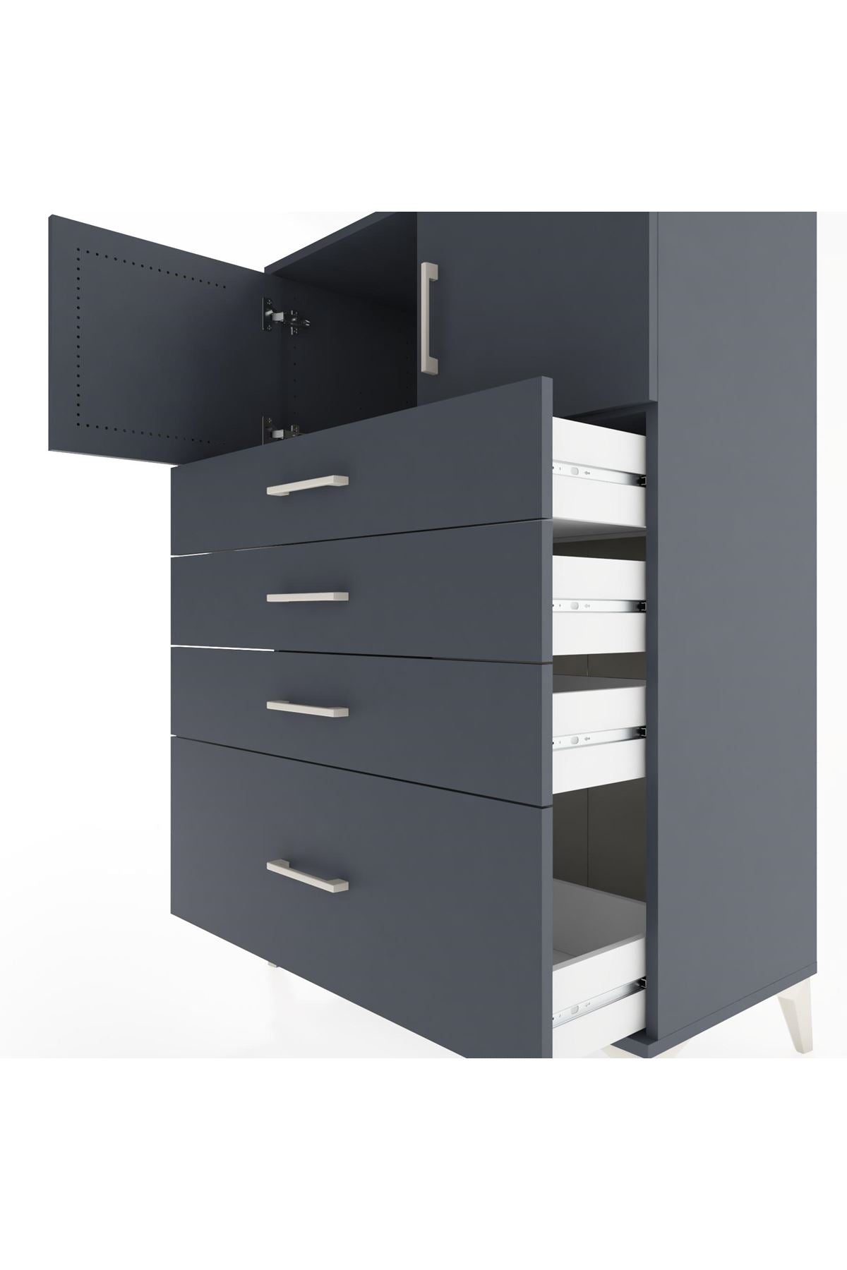 Hyperion Dolap Tek Raflı 4 Çekmeceli 2 Kapaklı 88x44x134 Antrasit-Antrasit