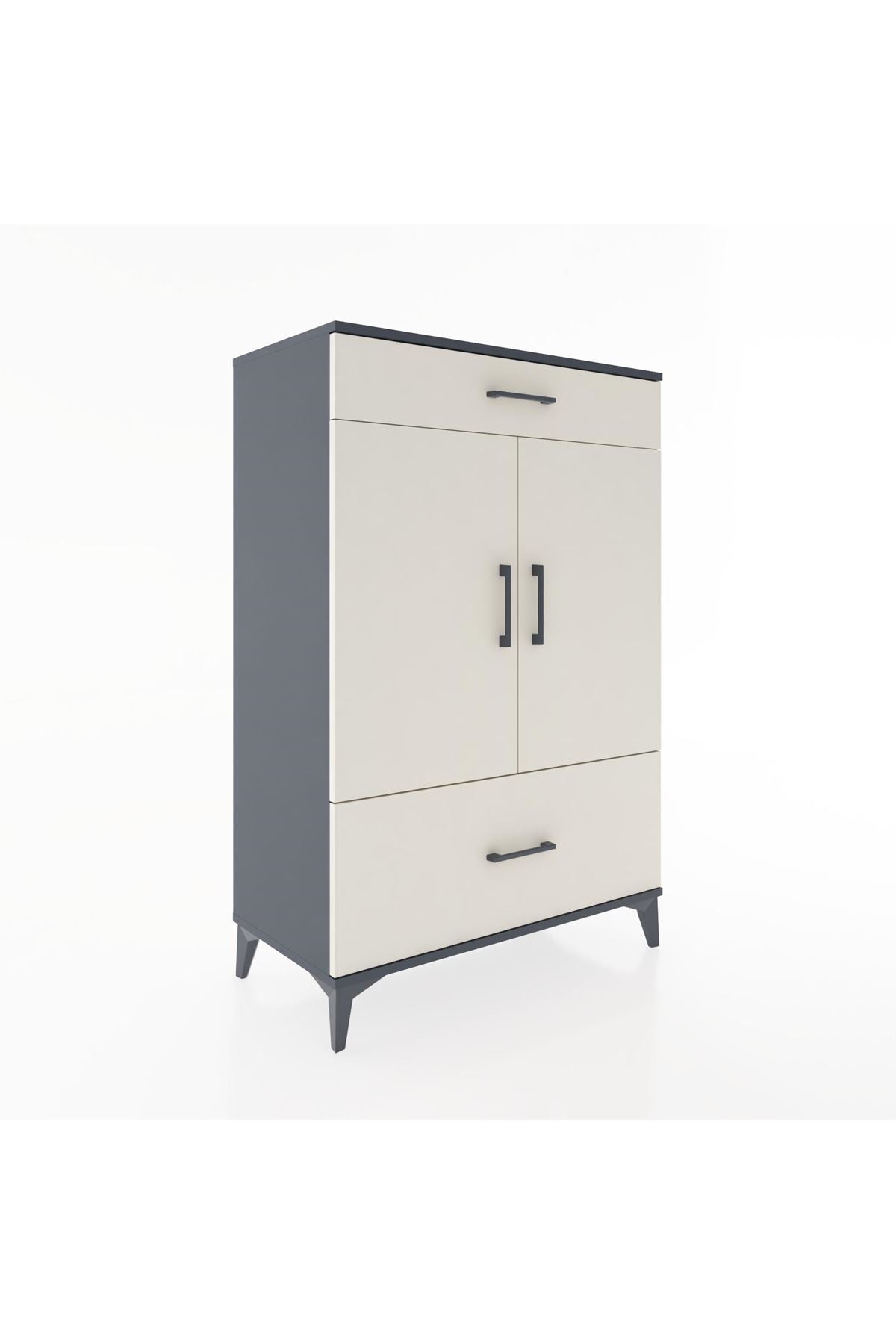 Hyperion Dolap 2 Raflı 2 Çekmeceli 2 Kapaklı 88x44x134 Antrasit-Aytaşı