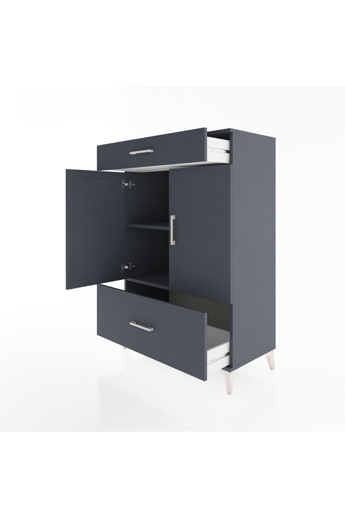 Hyperion Dolap 2 Raflı 2 Çekmeceli 2 Kapaklı 88x44x134 Antrasit-Antrasit