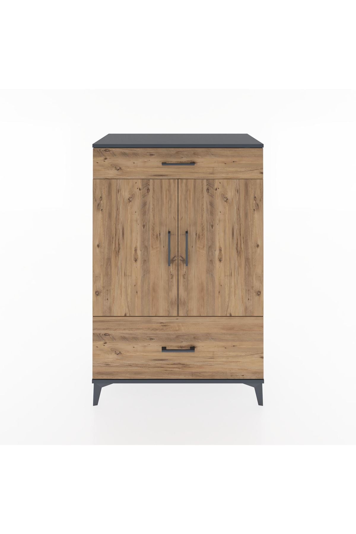 Hyperion Dolap 2 Raflı 2 Çekmeceli 2 Kapaklı 88x44x134 Antrasit-Çam