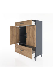 Hyperion Dolap 2 Raflı 2 Çekmeceli 2 Kapaklı 88x44x134 Antrasit-Çam