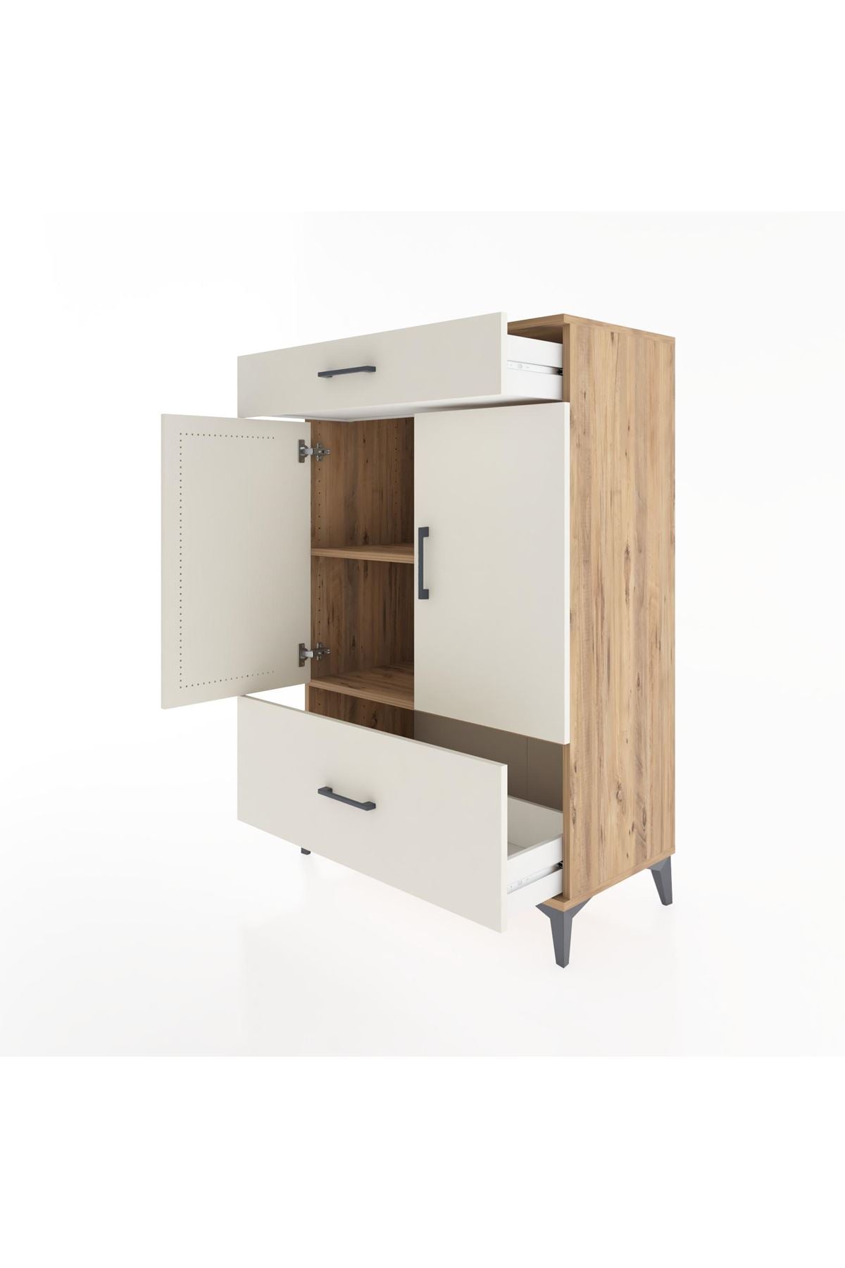 Hyperion Dolap 2 Raflı 2 Çekmeceli 2 Kapaklı 88x44x134 Çam-Aytaşı