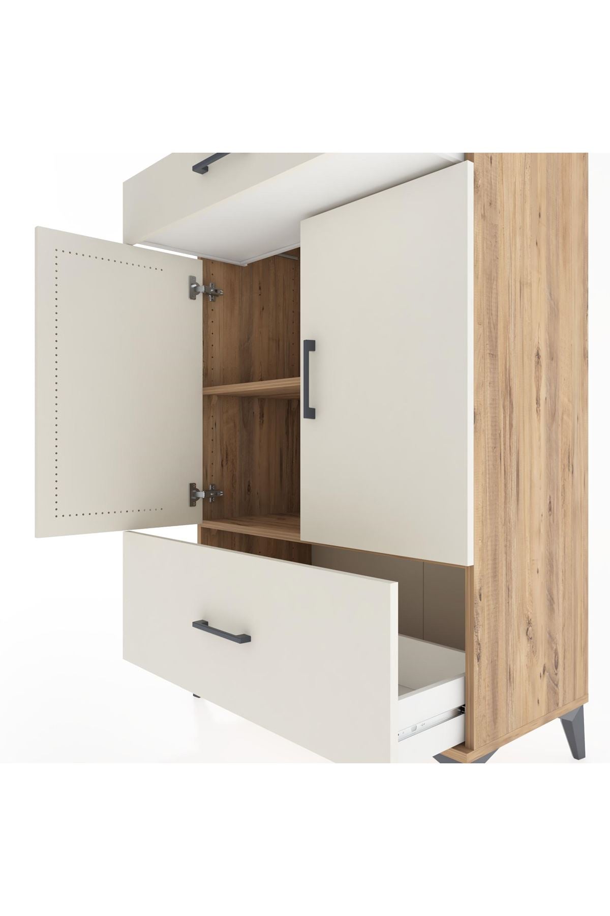 Hyperion Dolap 2 Raflı 2 Çekmeceli 2 Kapaklı 88x44x134 Çam-Aytaşı