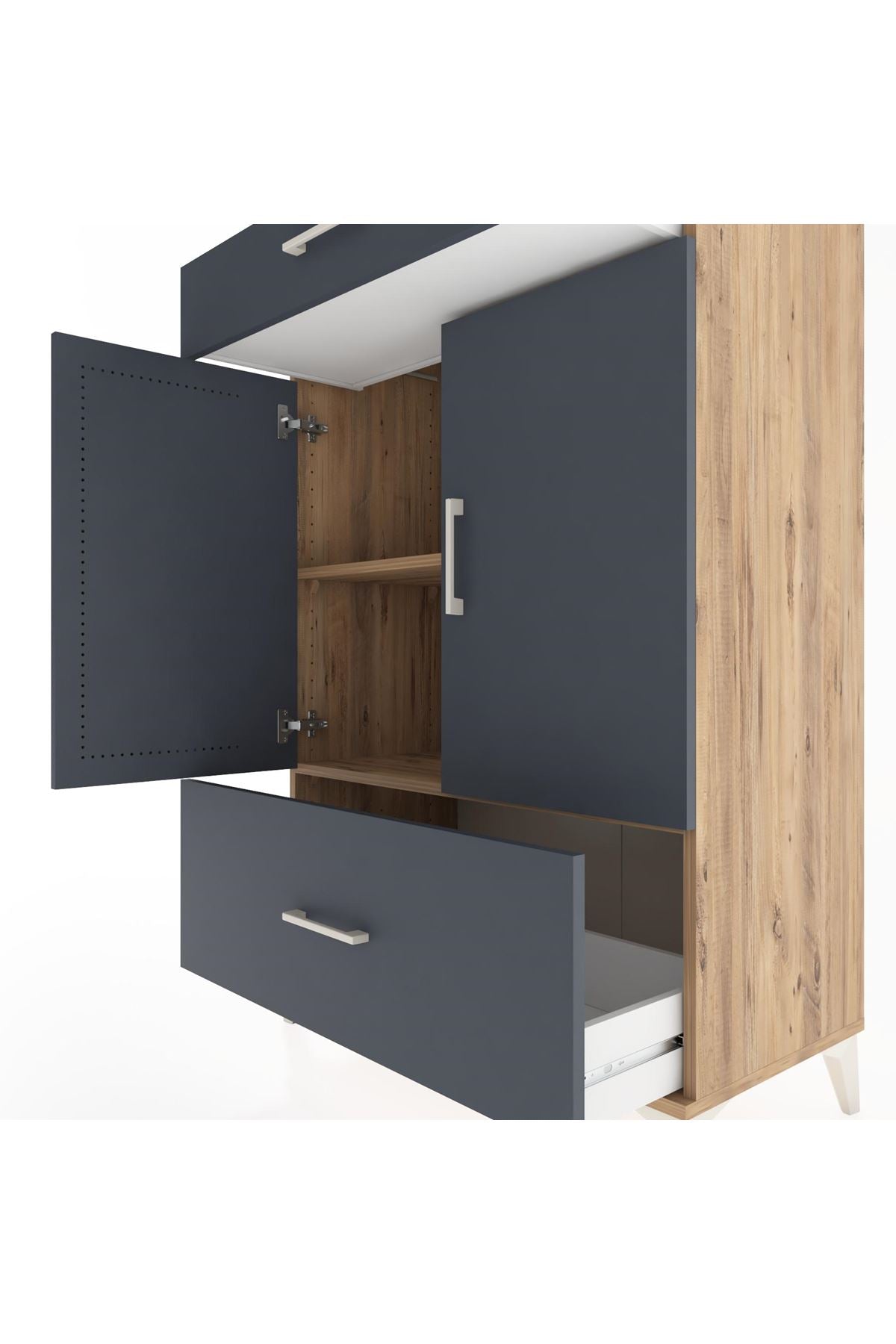 Hyperion Dolap 2 Raflı 2 Çekmeceli 2 Kapaklı 88x44x134 Çam-Antrasit