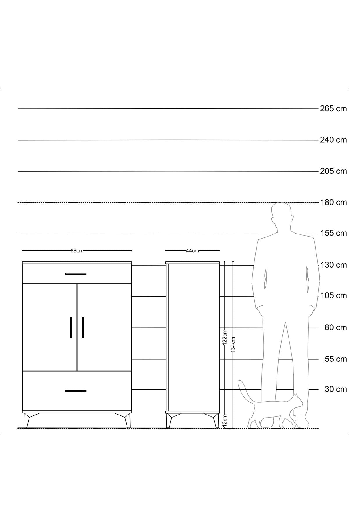 Hyperion Dolap 2 Raflı 2 Çekmeceli 2 Kapaklı 88x44x134 Çam-Antrasit