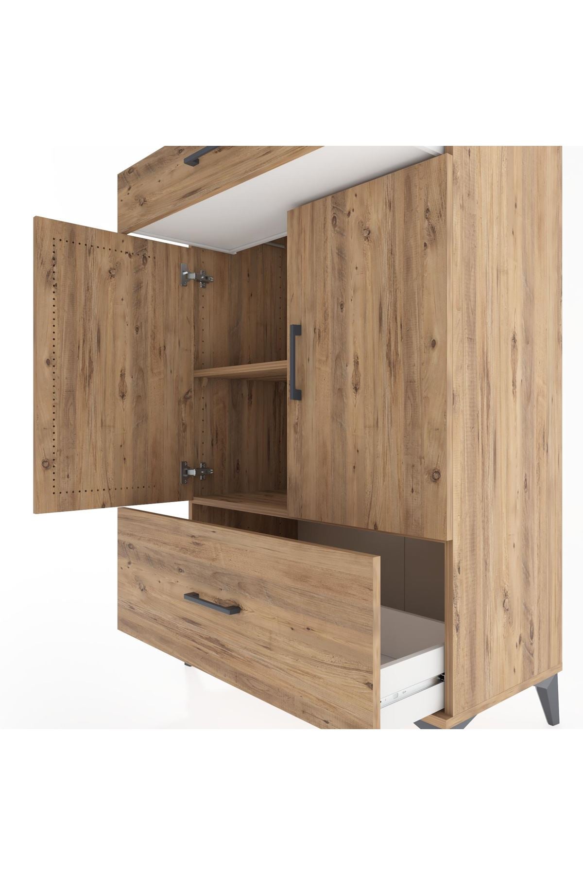 Hyperion Dolap 2 Raflı 2 Çekmeceli 2 Kapaklı 88x44x134 Çam-Çam