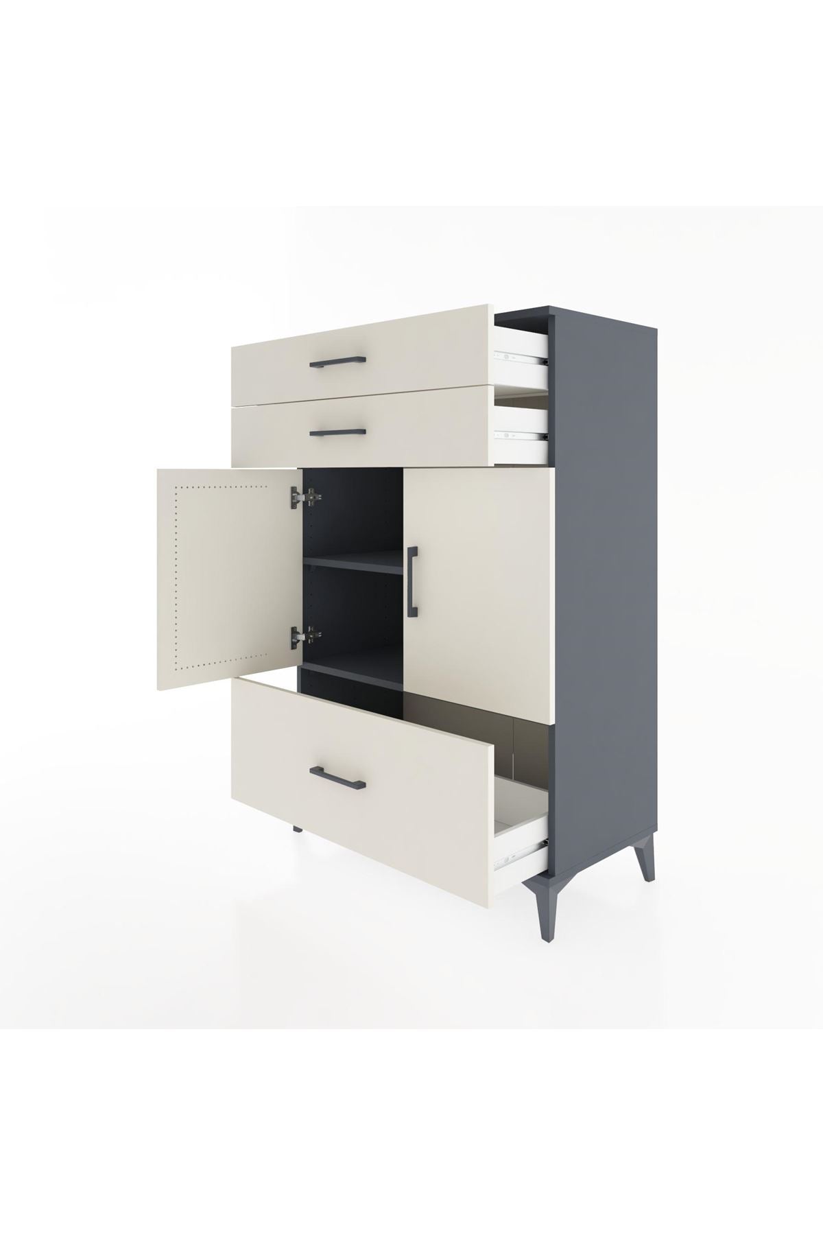 Hyperion Dolap 2 Raflı 3 Çekmeceli 2 Kapaklı 88x44x134 Antrasit-Aytaşı