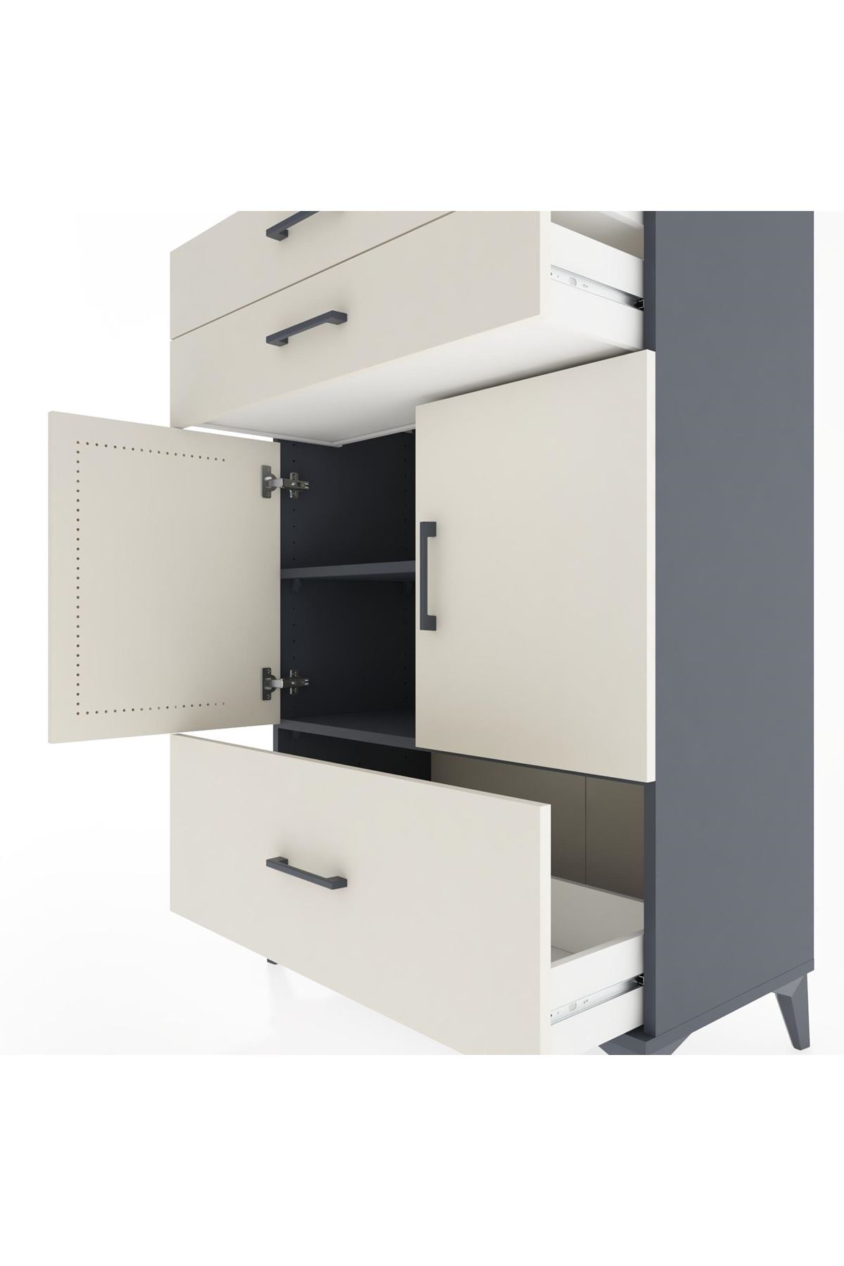 Hyperion Dolap 2 Raflı 3 Çekmeceli 2 Kapaklı 88x44x134 Antrasit-Aytaşı