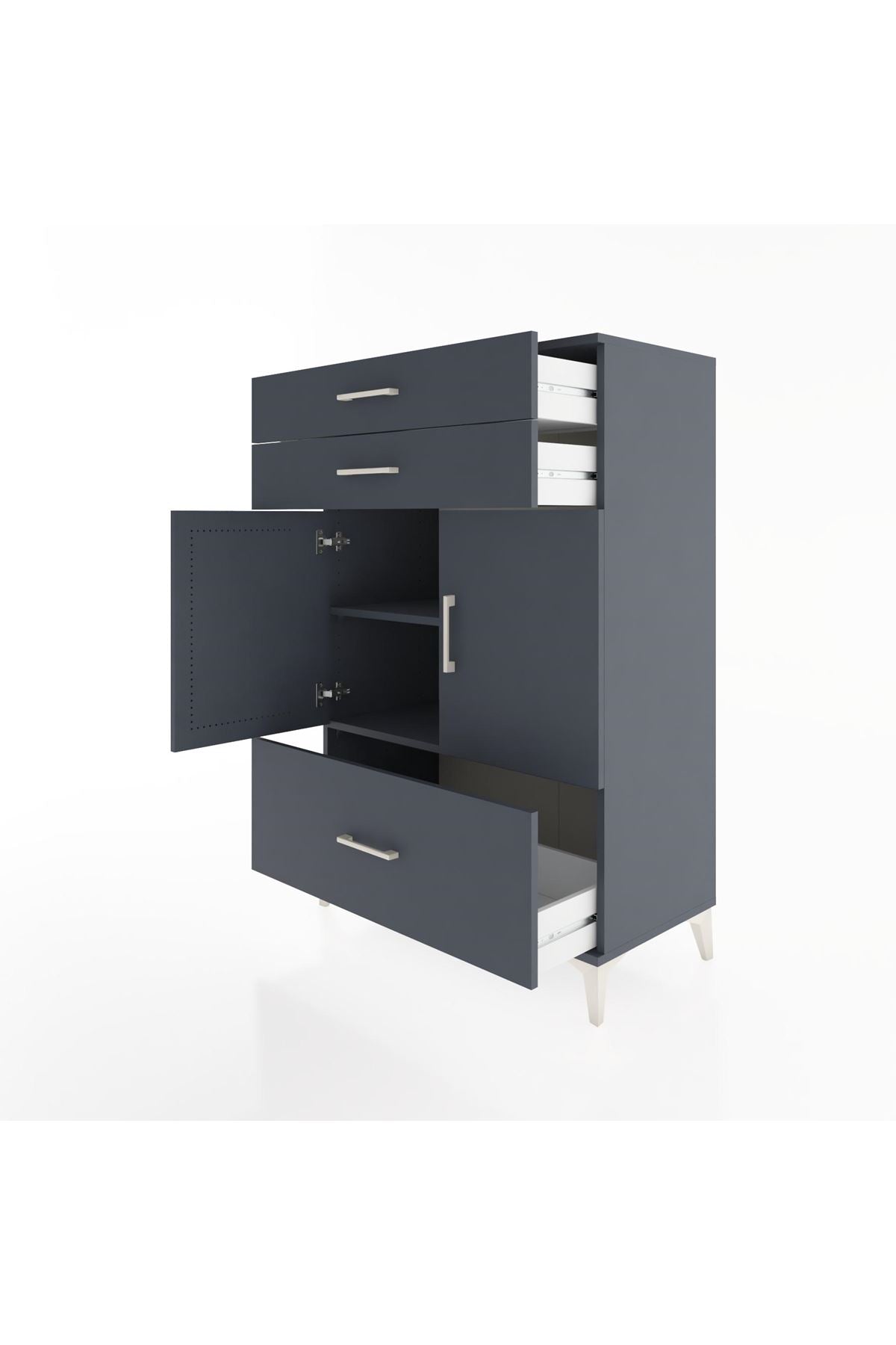 Hyperion Dolap 2 Raflı 3 Çekmeceli 2 Kapaklı 88x44x134 Antrasit-Antrasit