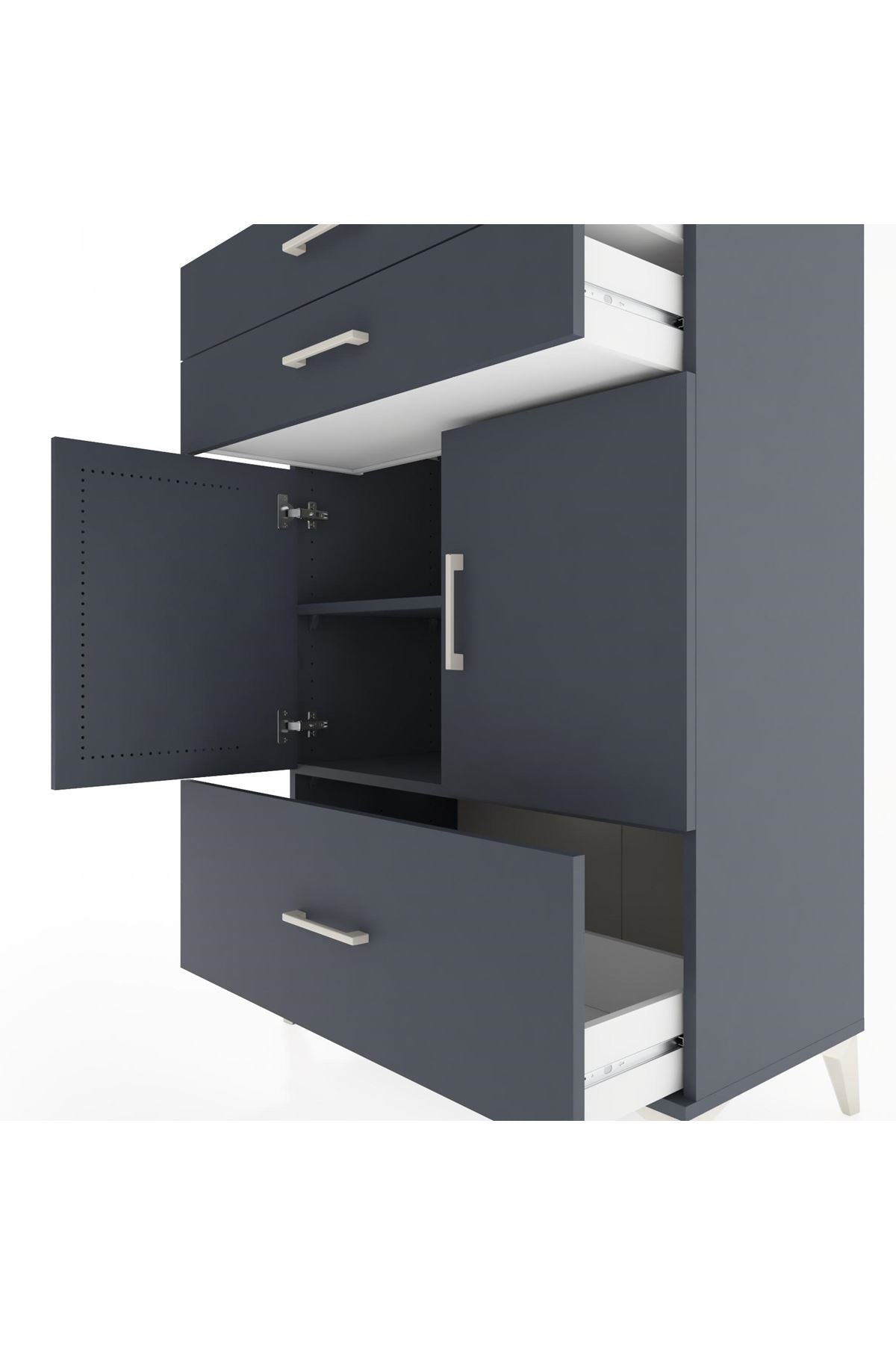 Hyperion Dolap 2 Raflı 3 Çekmeceli 2 Kapaklı 88x44x134 Antrasit-Antrasit