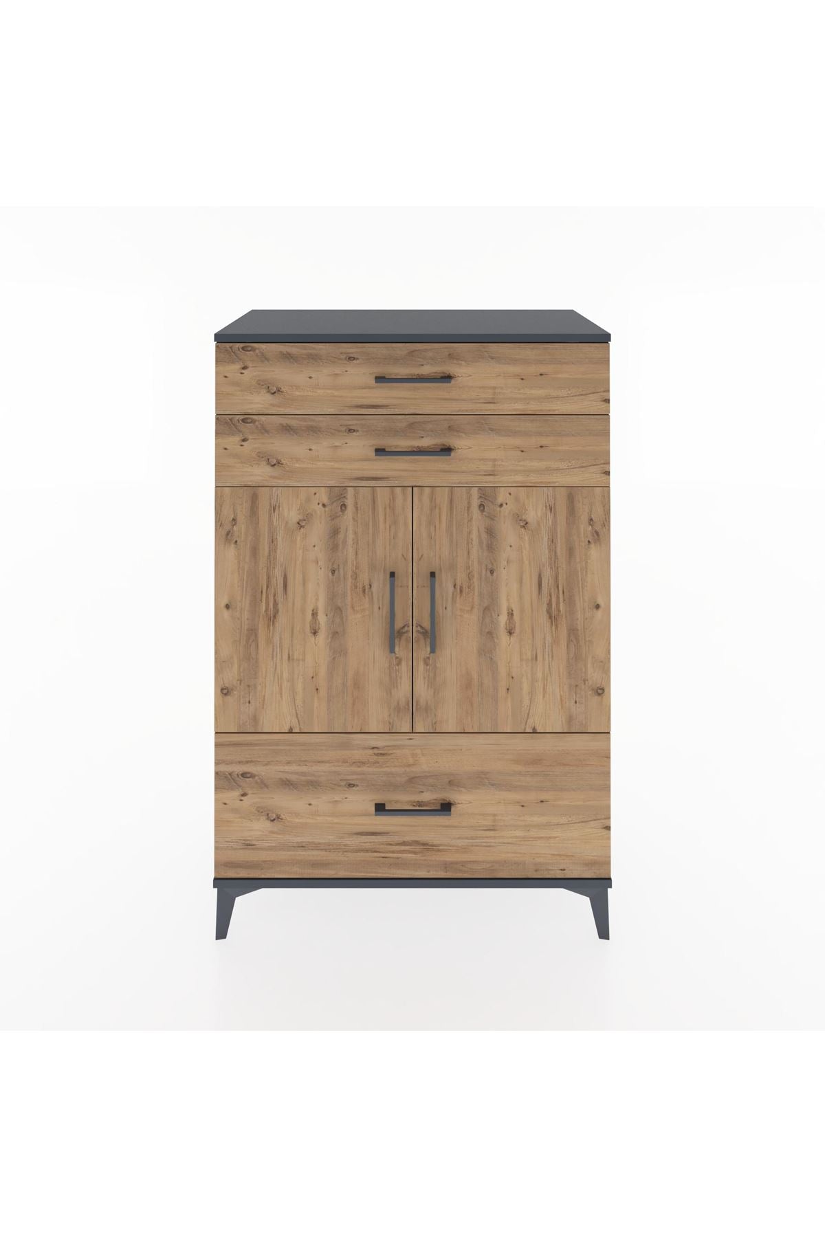 Hyperion Dolap 2 Raflı 3 Çekmeceli 2 Kapaklı 88x44x134 Antrasit-Çam