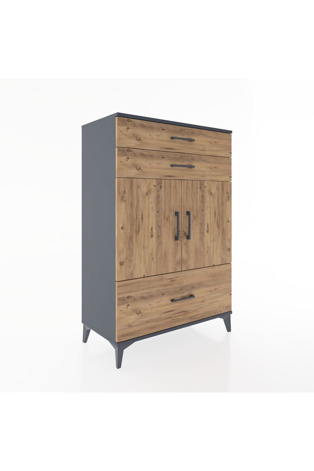 Hyperion Dolap 2 Raflı 3 Çekmeceli 2 Kapaklı 88x44x134 Antrasit-Çam